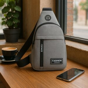 Waterproof Anti Theft Cross-body fanny pack waist bag, Shoulder Bags Chest Men Casual fashion USB Charging earphone hook Sling Travel Bag (1 Pc)