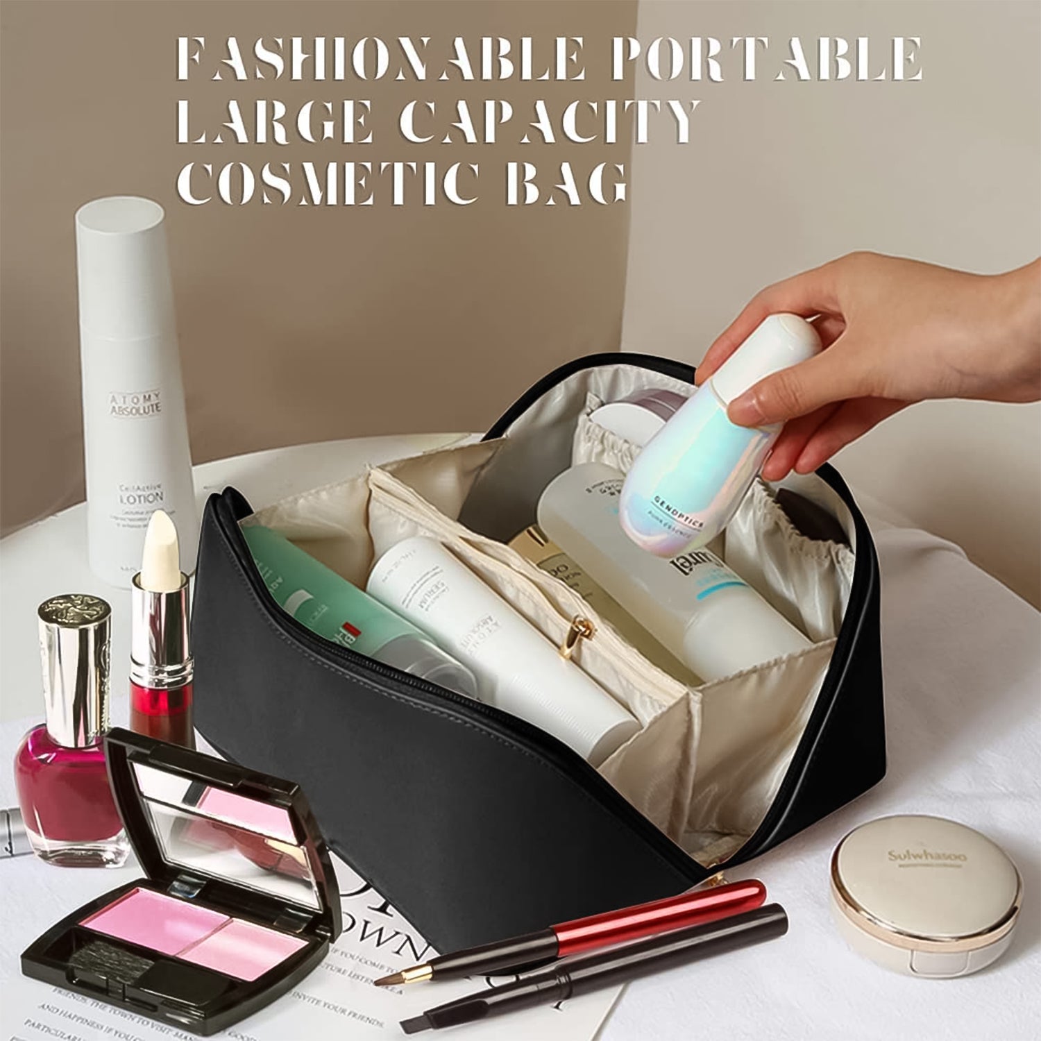Premium Travel Makeup & Toiletry Organizer Pouch with Zipper & Handle (1 Pc / Mix Color) - Image 7