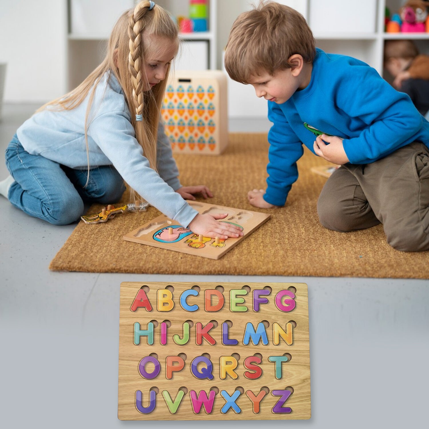 Wooden Puzzle Board ABC Letters Shapes Educational Learning Toys (1 Set) - Image 4