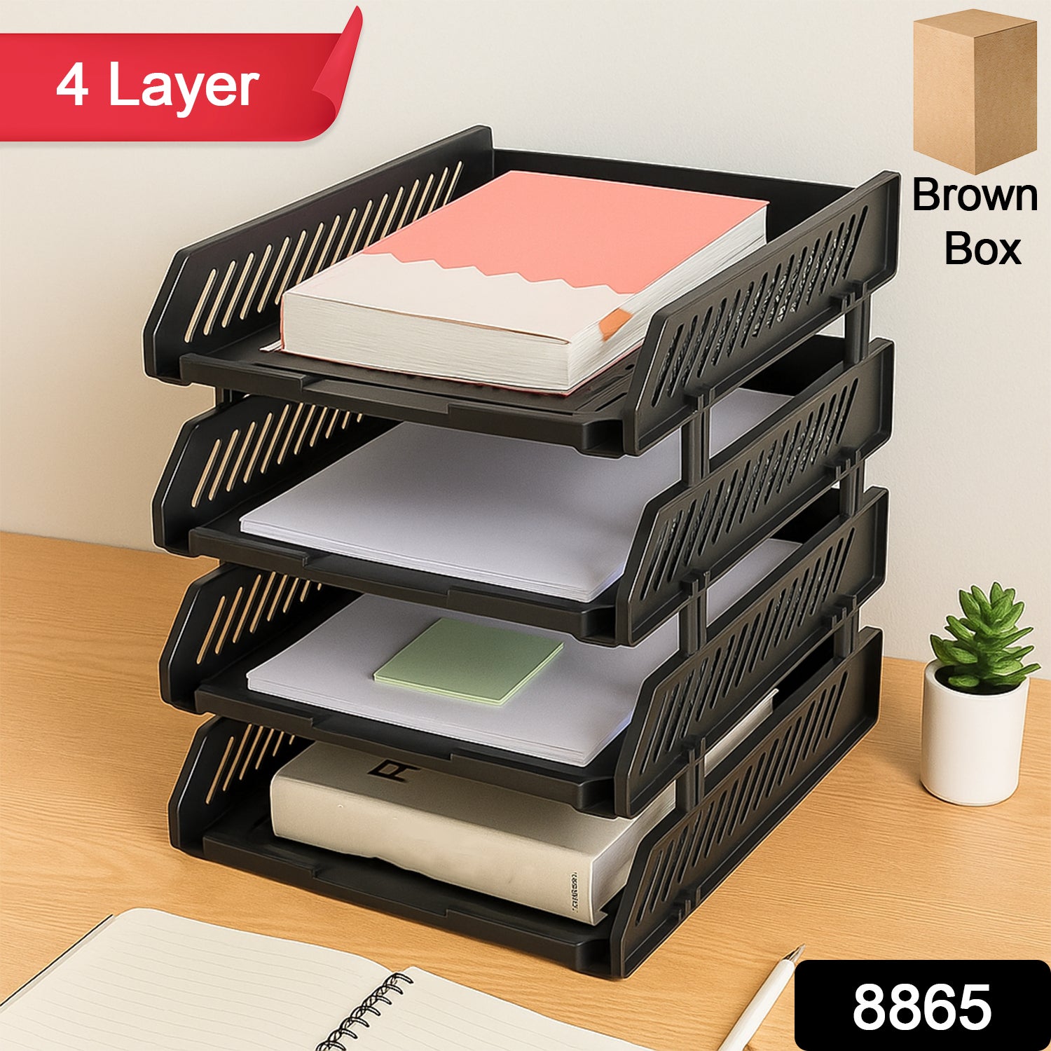 4-Layer Multifunctional File Rack with Drawers for Office Desk - Image 2