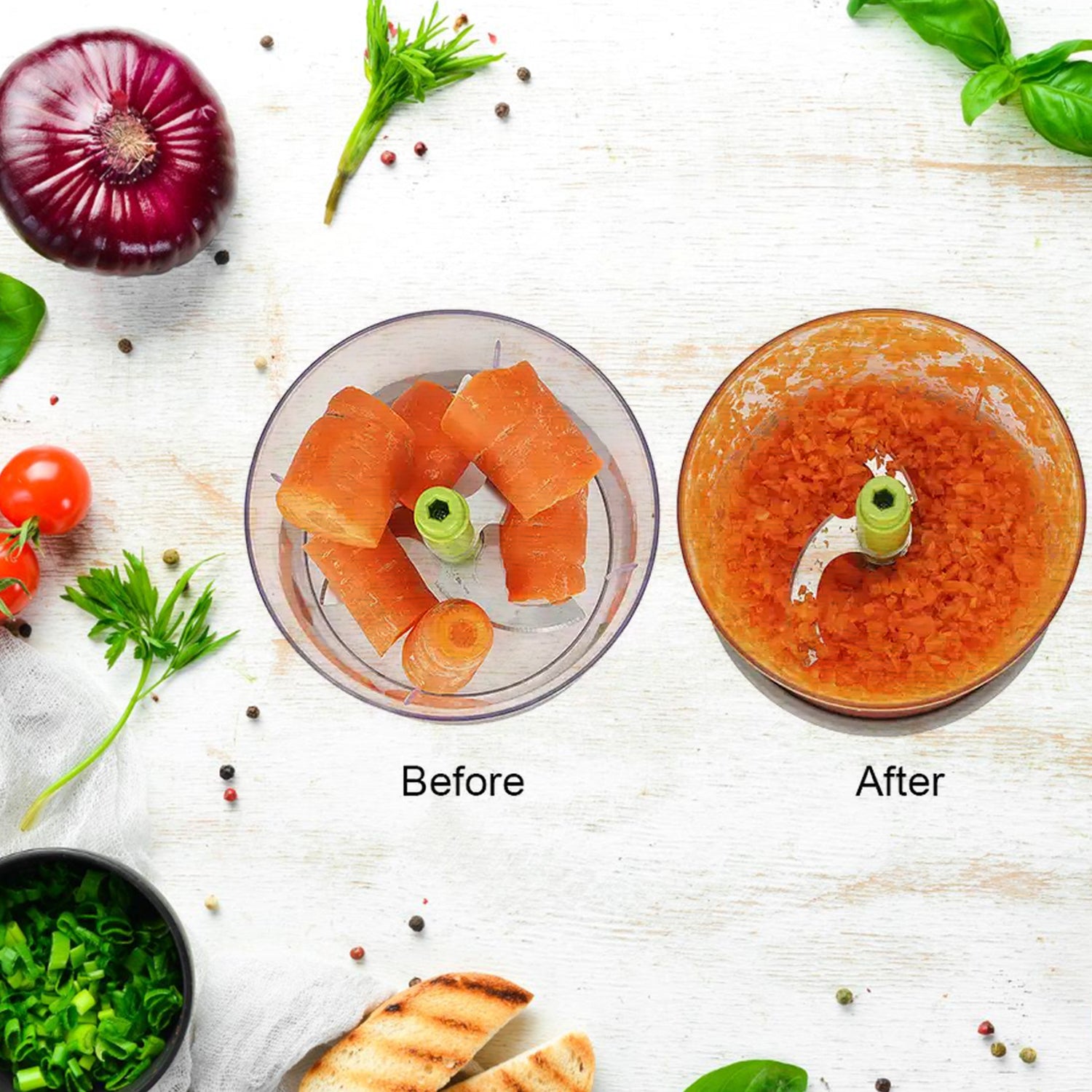 Manual Food Chopper (650ml): 3 Stainless Steel Blades, Locking System, Anti-Slip Base - Image 3