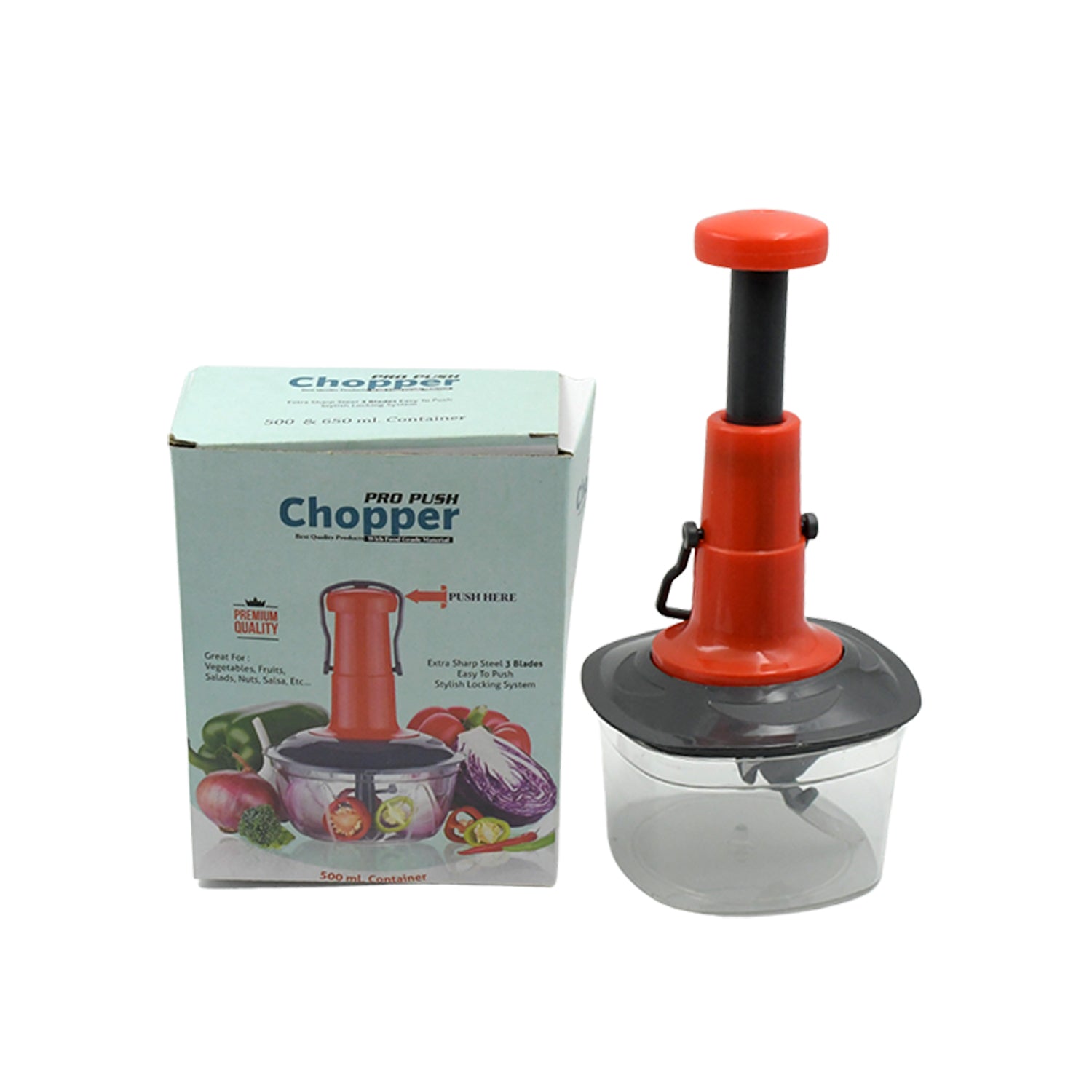 Manual Food Chopper (650ml): 3 Stainless Steel Blades, Locking System, Anti-Slip Base - Image 4