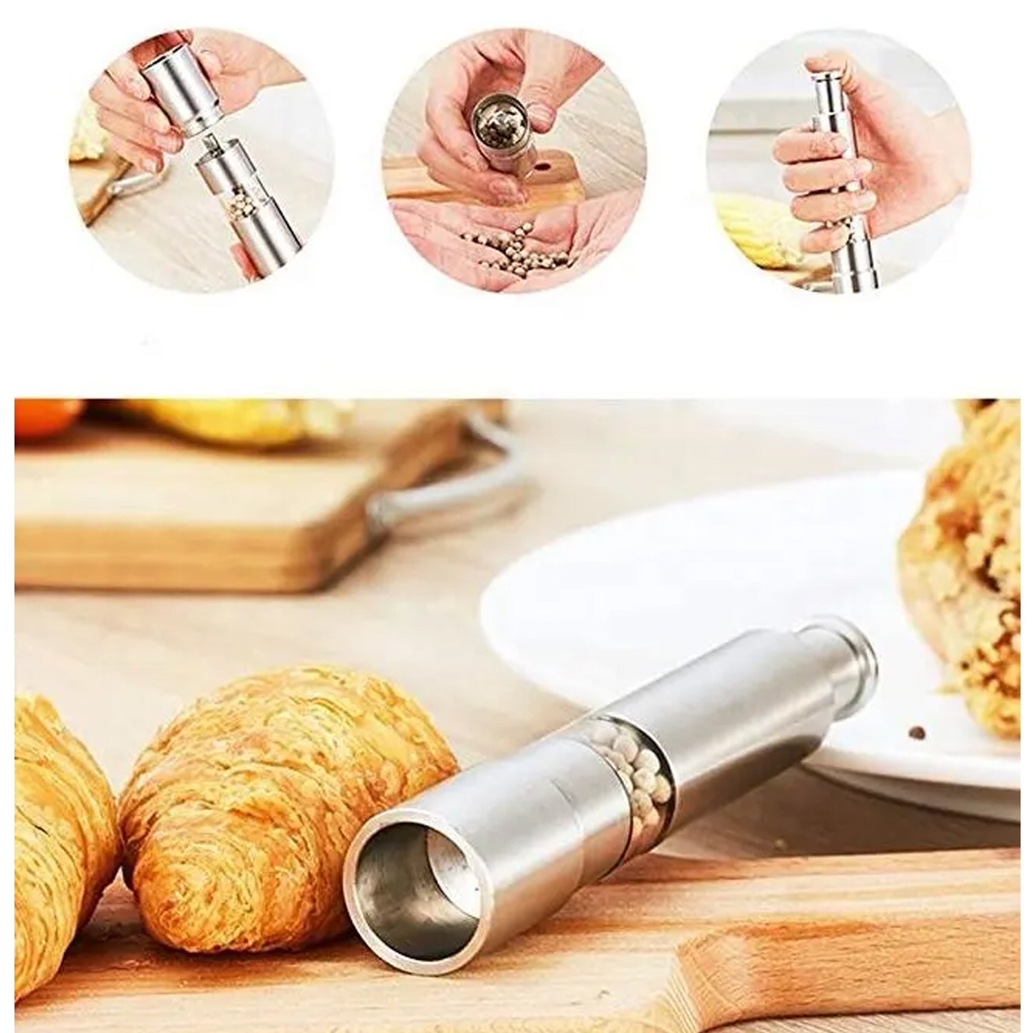 Stainless Steel Thumb Presser Salt and Pepper Grinder (1 Pc) - Image 3
