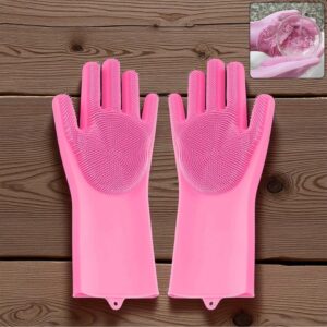Reusable Silicone Cleaning Brush Scrubber Gloves (Multicolor)