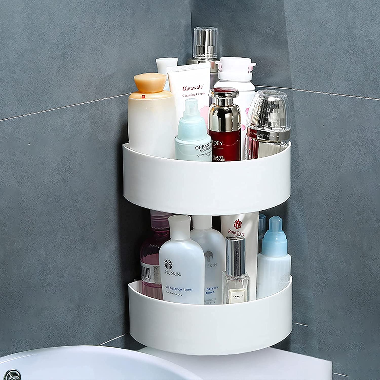 Corner Shelf Bathroom Kitchen Rack Self Adhesive Shower Caddy Plastic Triangle Wall Mount Storage Basket - Image 5