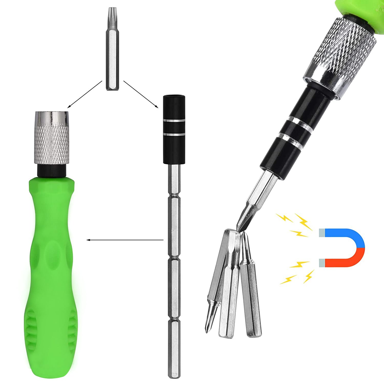 32 in 1 Mini Screwdriver Bits Set with Magnetic Flexible Extension Rod - Image 4