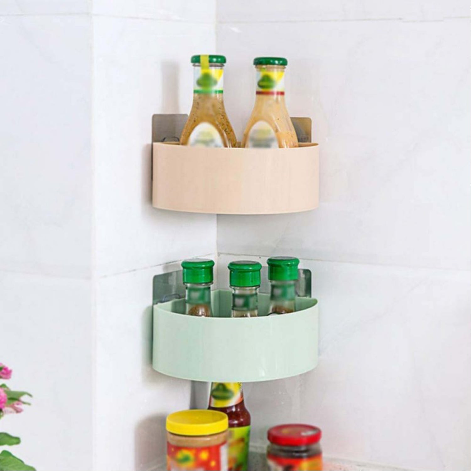 Corner Shelf Bathroom Kitchen Rack Self Adhesive Shower Caddy Plastic Triangle Wall Mount Storage Basket - Image 7