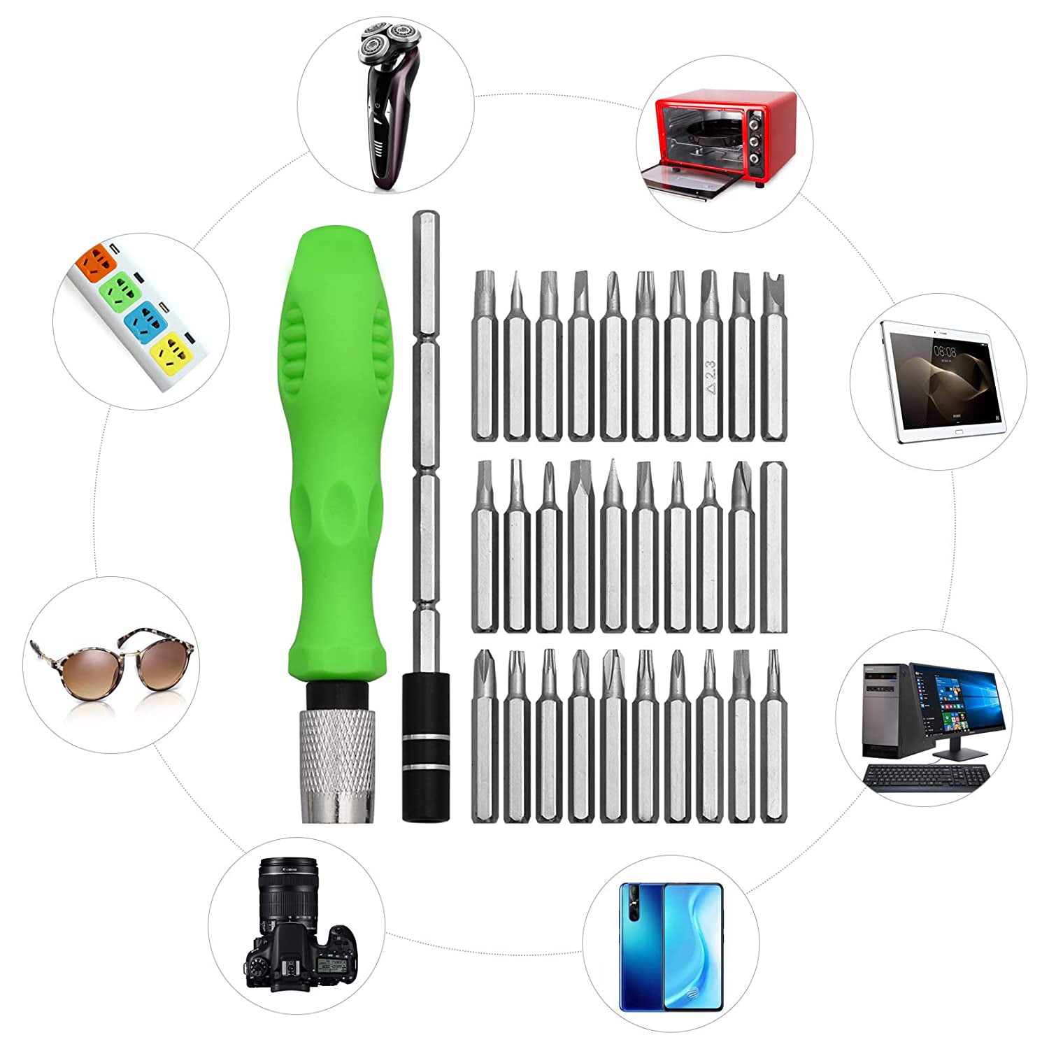 32 in 1 Mini Screwdriver Bits Set with Magnetic Flexible Extension Rod - Image 3