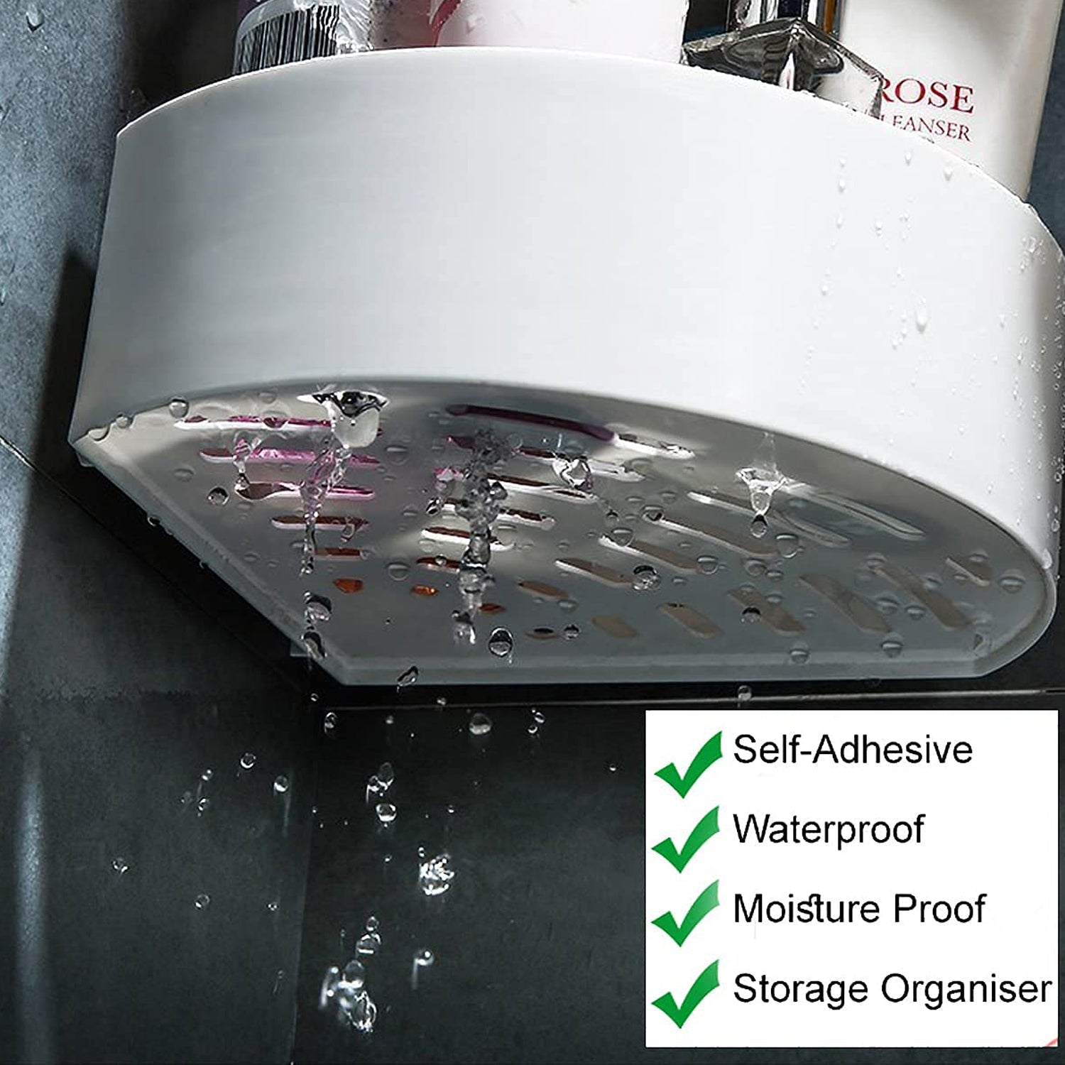 Corner Shelf Bathroom Kitchen Rack Self Adhesive Shower Caddy Plastic Triangle Wall Mount Storage Basket - Image 8