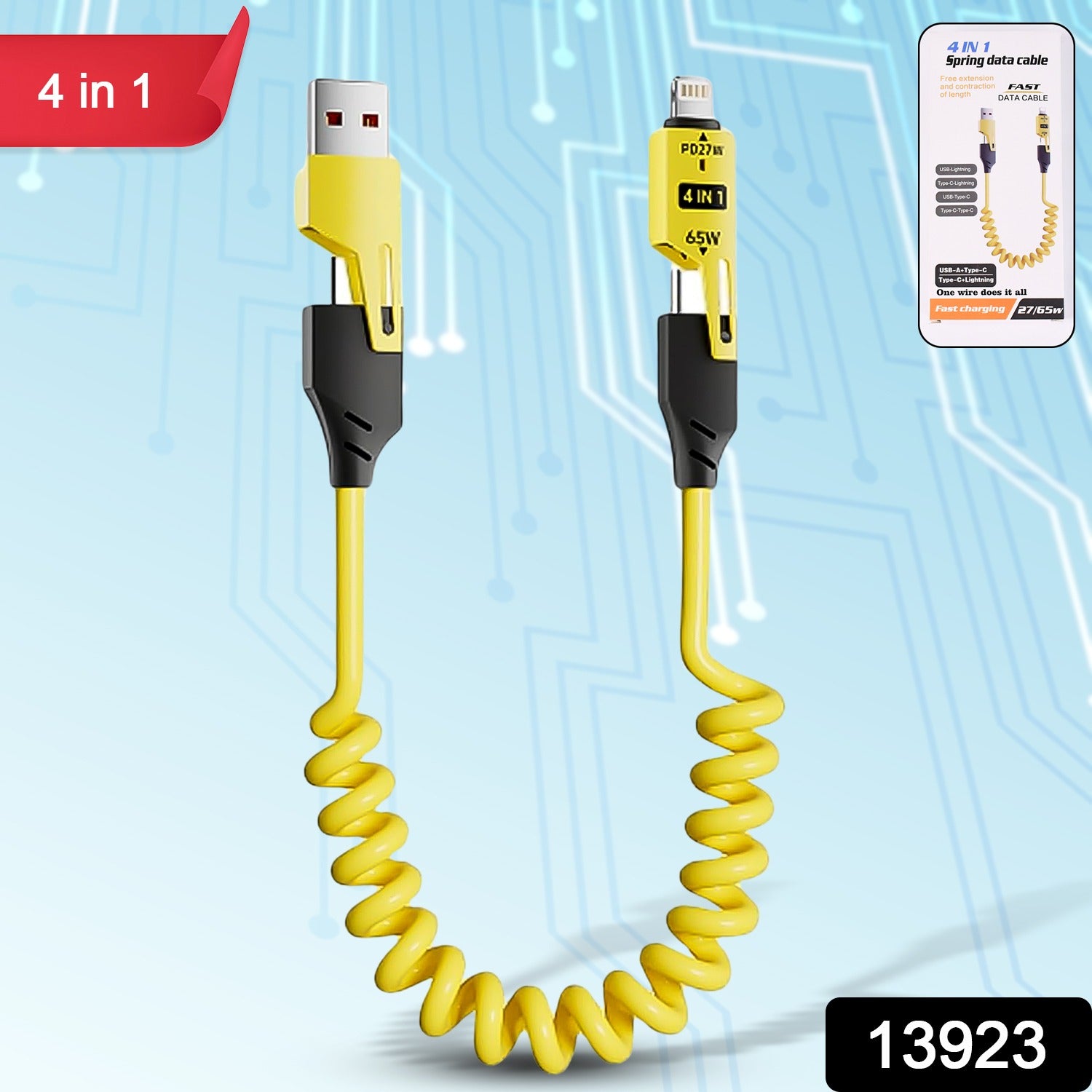 4 in 1 Spring Fast Charging Cable (1 Pc / 1.5 Mtr Long) - Image 2