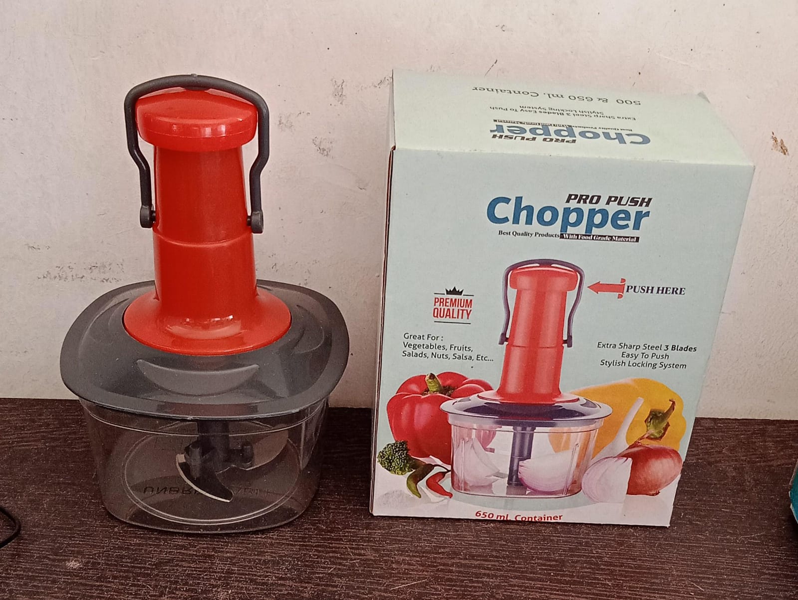Manual Food Chopper (650ml): 3 Stainless Steel Blades, Locking System, Anti-Slip Base - Image 7