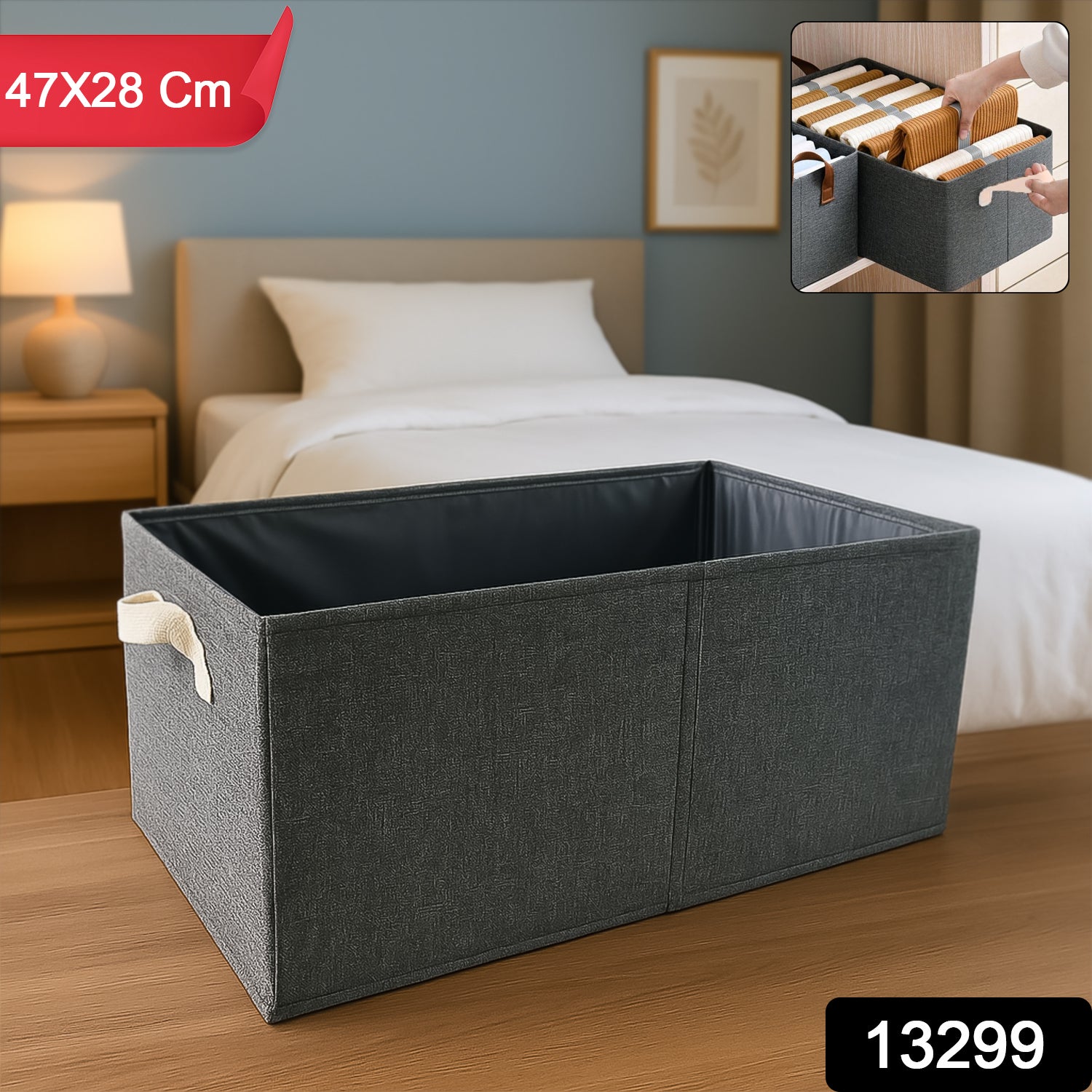 FOLDABLE CLOTH STORAGE BOX WITH HANDLES (47×28 CM) - Image 2