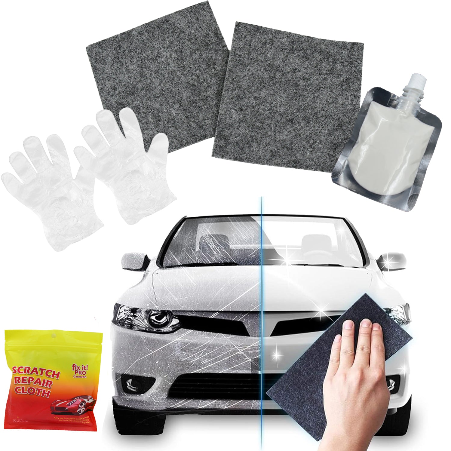 Nano Magic Car Scratch Remover Cloth, Multipurpose Scratch Repair Cloth, Cloth for Car Paint Scratch Repair, Easy to Repair Slight Scratches on the Surface Polishing Repeatable Use for All Kinds of Car (45 ML Repair Solution, 2 Gloves, 2 nano Cloth) - Image 3