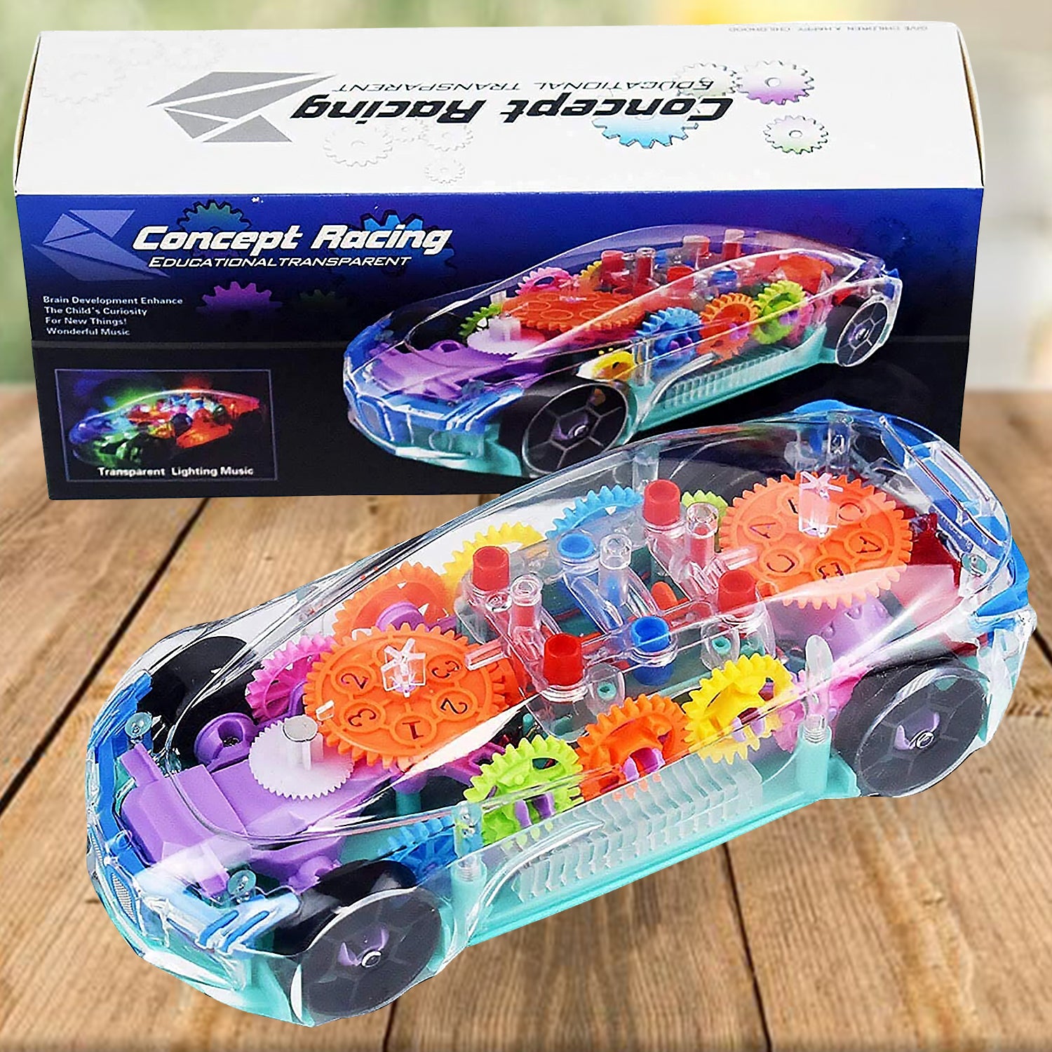 Automatic 360 Degree Rotating Transparent Gear Concept Car with Musical and 3D Flashing Lights Toy for Kids Boys & Girls (Multicolor / Battery Not Included) - Image 3
