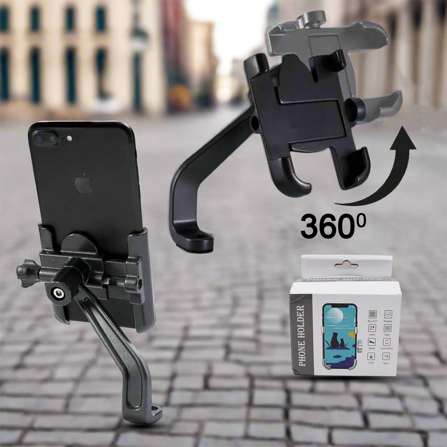 Full Metal Body Bike & Scooty 360 Degree Rotating Mobile Holder Stand for Bicycle, Motorcycle, Scooty for Maps and GPS Navigation Fits All Smartphones (1 Pc) - Image 3
