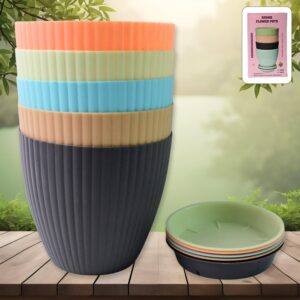 Round Plastic Flower Pot with Bottom Tray (5 Pcs Set / With Color Box)