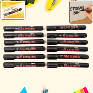 Premium Permanent Black Marker Pen Set (12 Pcs Set)
