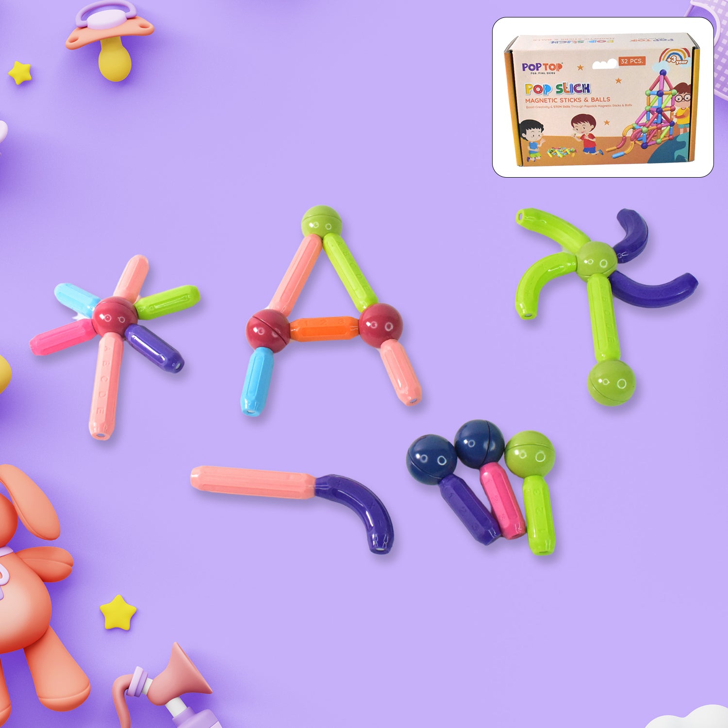 Magnetic Sticks Building Blocks Learning Toy for Kids (32 Pc)