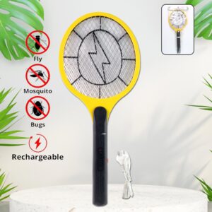 Yellow Rechargeable Electric Mosquito Killer Racket with Cable