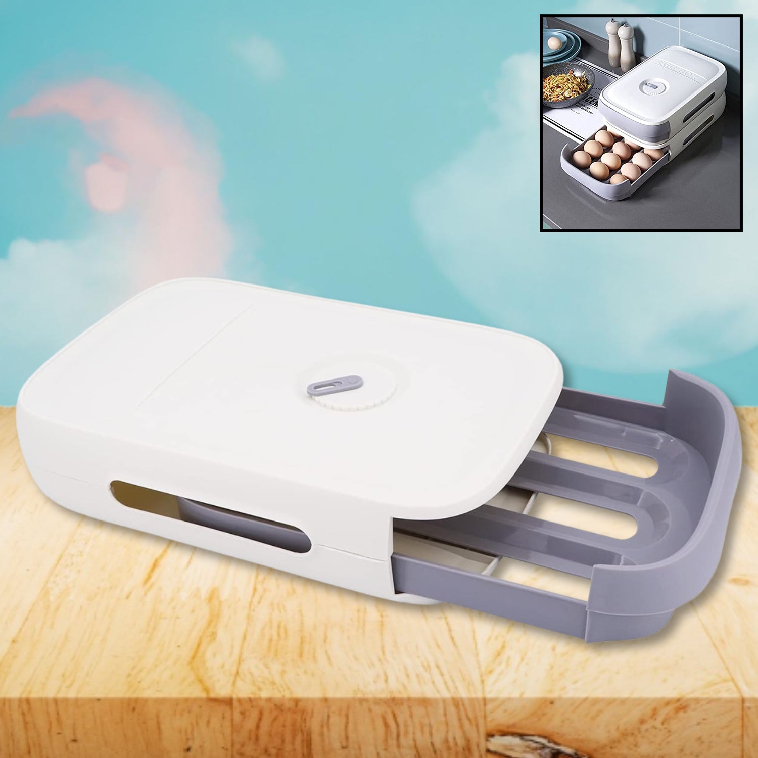 Egg Storage Box Plastic Egg Drawer Fridge Egg Organizer Egg Keeper Refrigerator Egg Drawer Plastic Egg Carton Covered Egg Holder Pantry Egg Bin Household Egg Tray (1 Pc) - Image 8