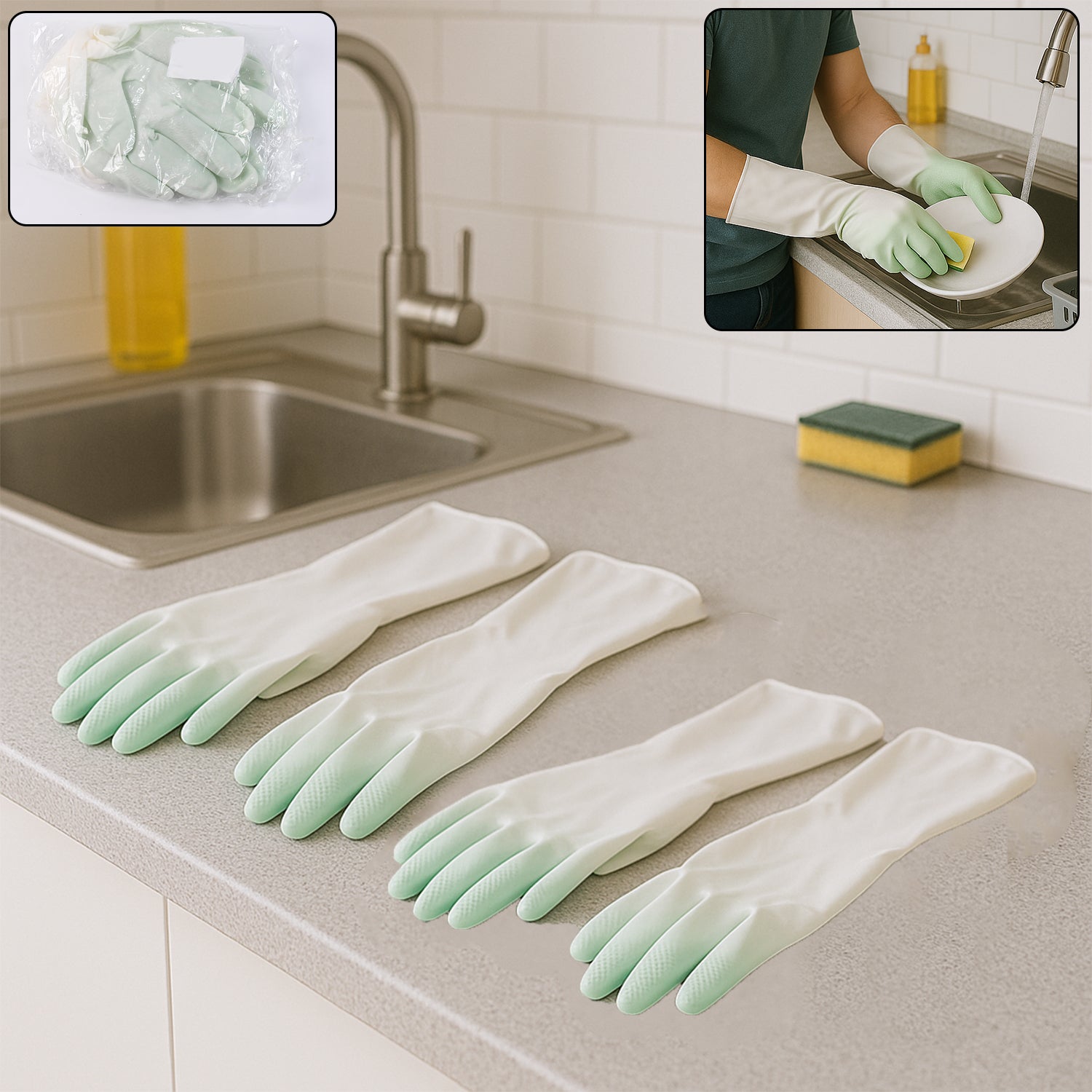 Latex Household Gloves (2 Pair / Mix Color)