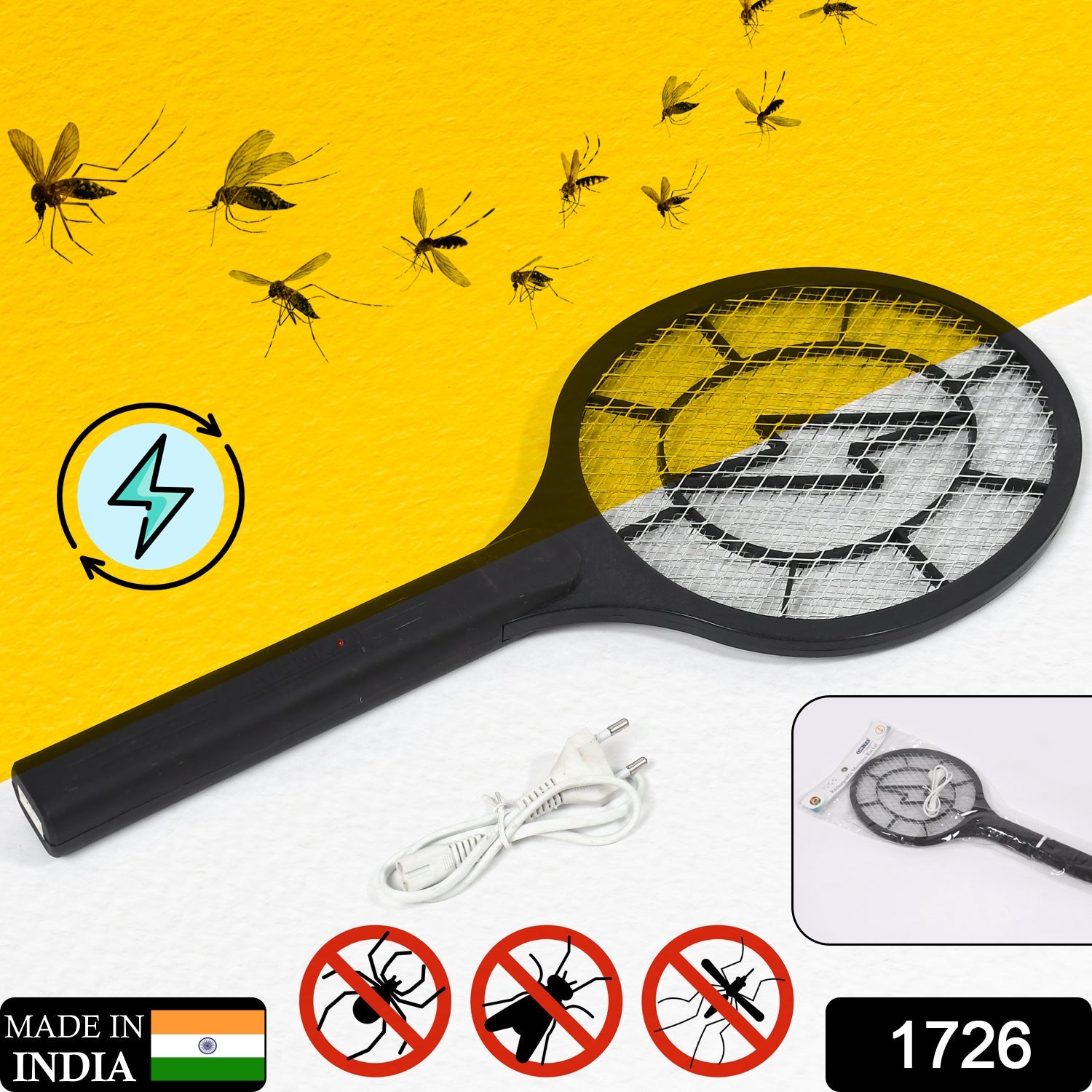 Rechargeable Electric Mosquito Killer Racket with Cable - Image 2