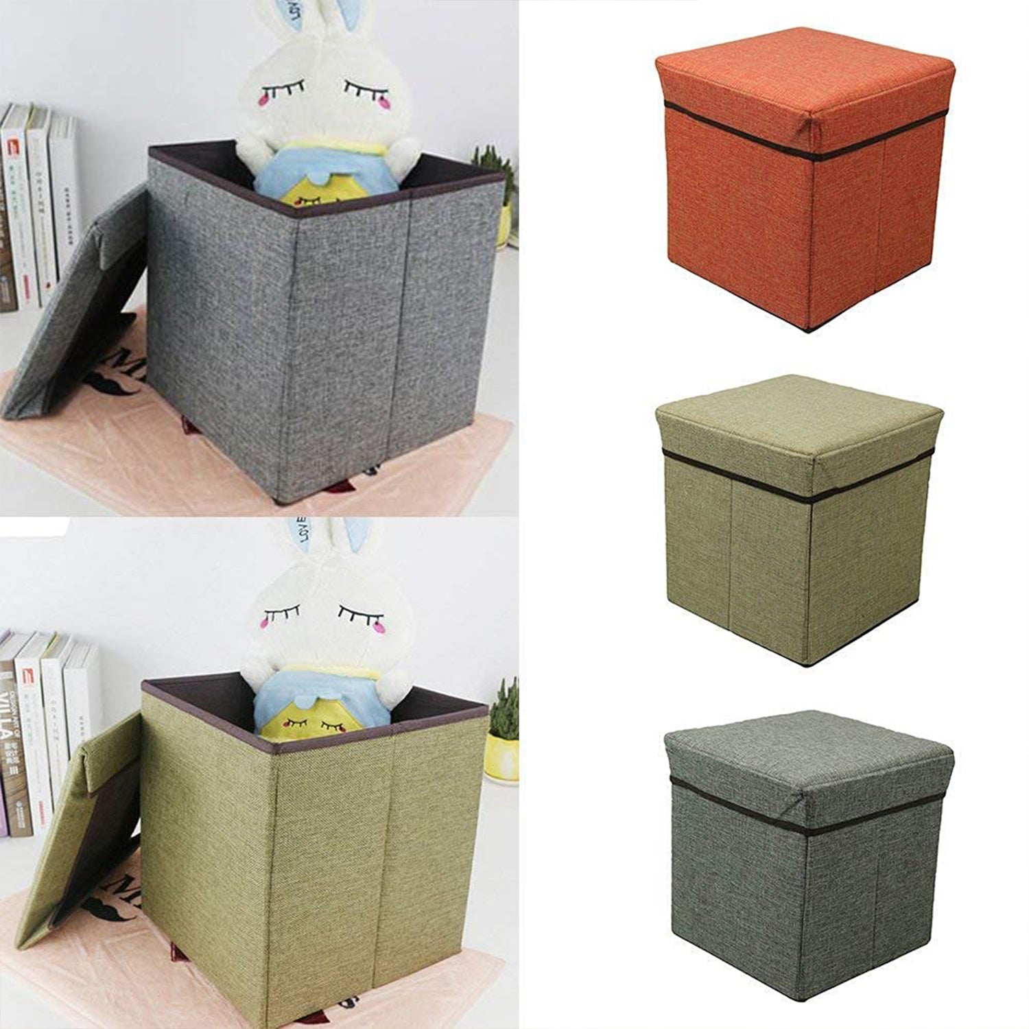 4986 Living Room Cube Shape Sitting Stool with Storage Box. Foldable Storage Bins Multipurpose Clothes, Books, and Toys Organizer with Cushion Seat. (Mix Color) - Image 3