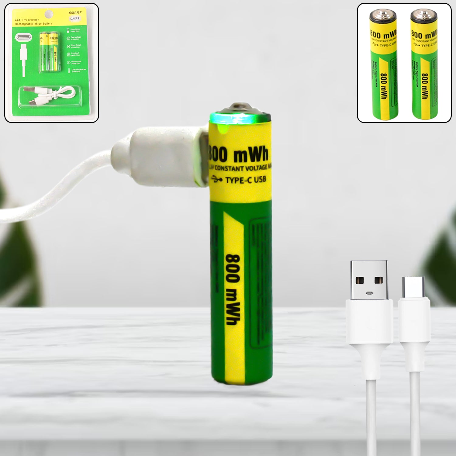 AAA Rechargeable 800 mWh Batteries With Recharging Cable (2 Pc Set)