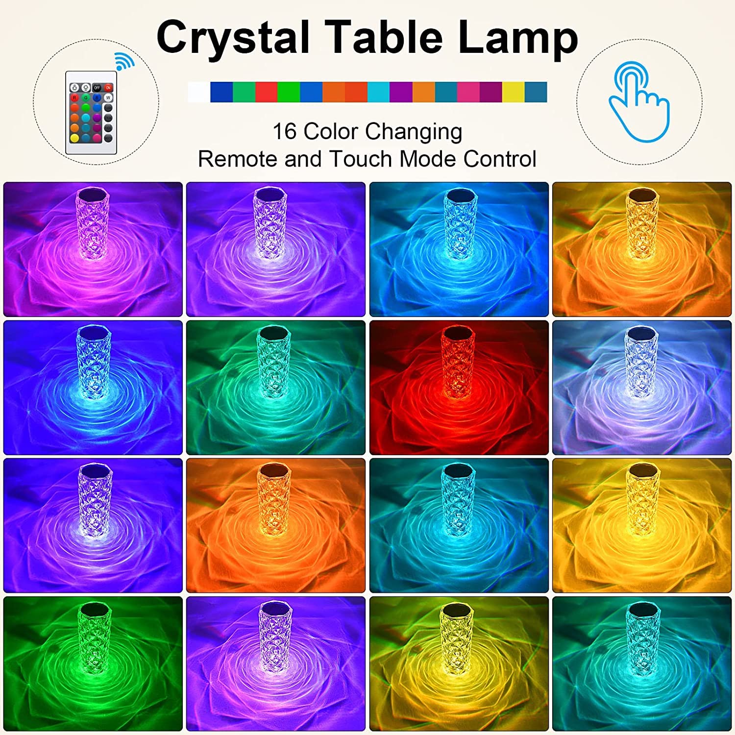 Crystal Touch Night Light for Bedroom Decor (16 Colors, Remote, USB) - Image 7