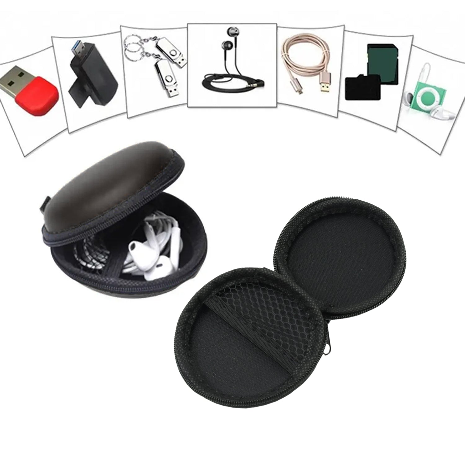 Cute Round Earphone Carrying Case - Multi-Use Pocket Pouch for Headphones, Cables, Coins, Airpods & More - Image 3