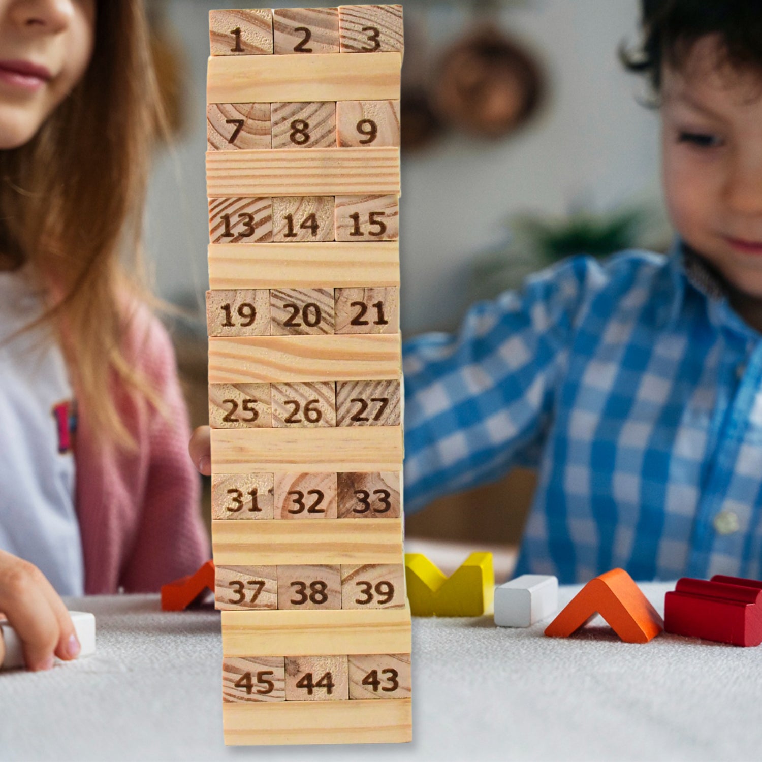 Wooden Tumbling Stacking Tower Game, Zenga tower (48 Pcs Blocks 2 Dices) - Image 3