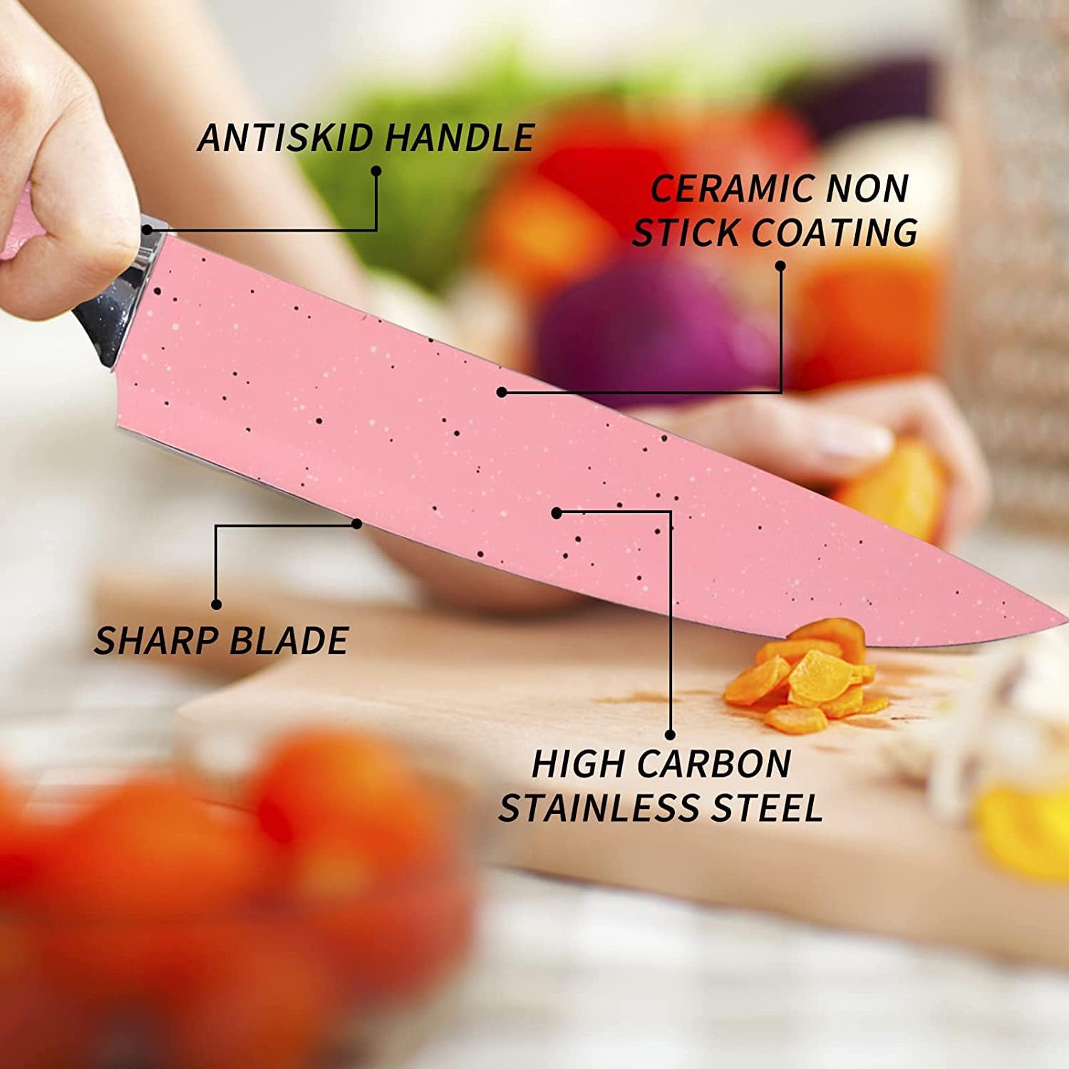 Stainless Steel Non Stick Ceramic Coating 6 Pcs Chef Kitchen Knife Set with Scissor & Peeler - Image 4