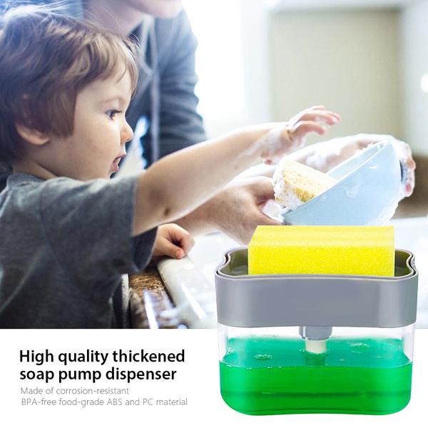 Liquid Soap Dispenser on Countertop with Sponge Holder For Pet - Image 3