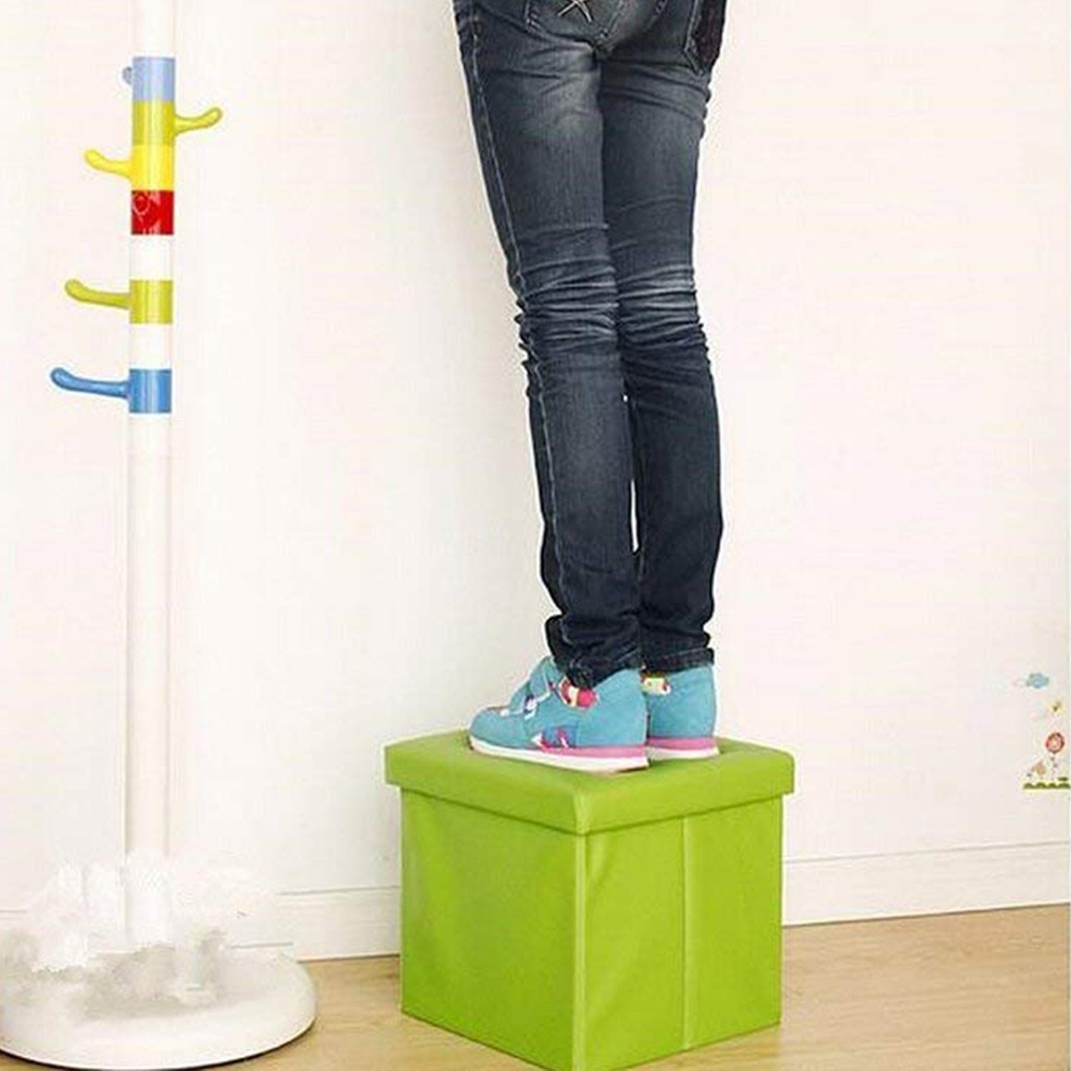 4986 Living Room Cube Shape Sitting Stool with Storage Box. Foldable Storage Bins Multipurpose Clothes, Books, and Toys Organizer with Cushion Seat. (Mix Color) - Image 4