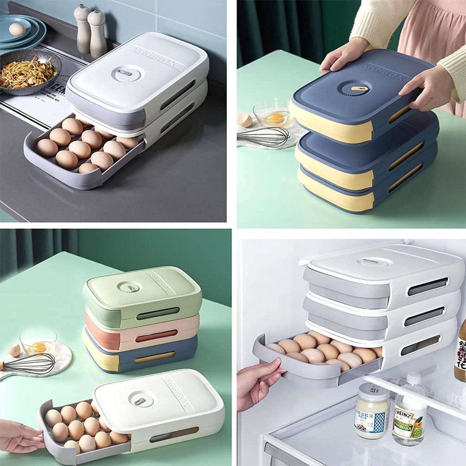 Egg Storage Box Plastic Egg Drawer Fridge Egg Organizer Egg Keeper Refrigerator Egg Drawer Plastic Egg Carton Covered Egg Holder Pantry Egg Bin Household Egg Tray (1 Pc) - Image 4