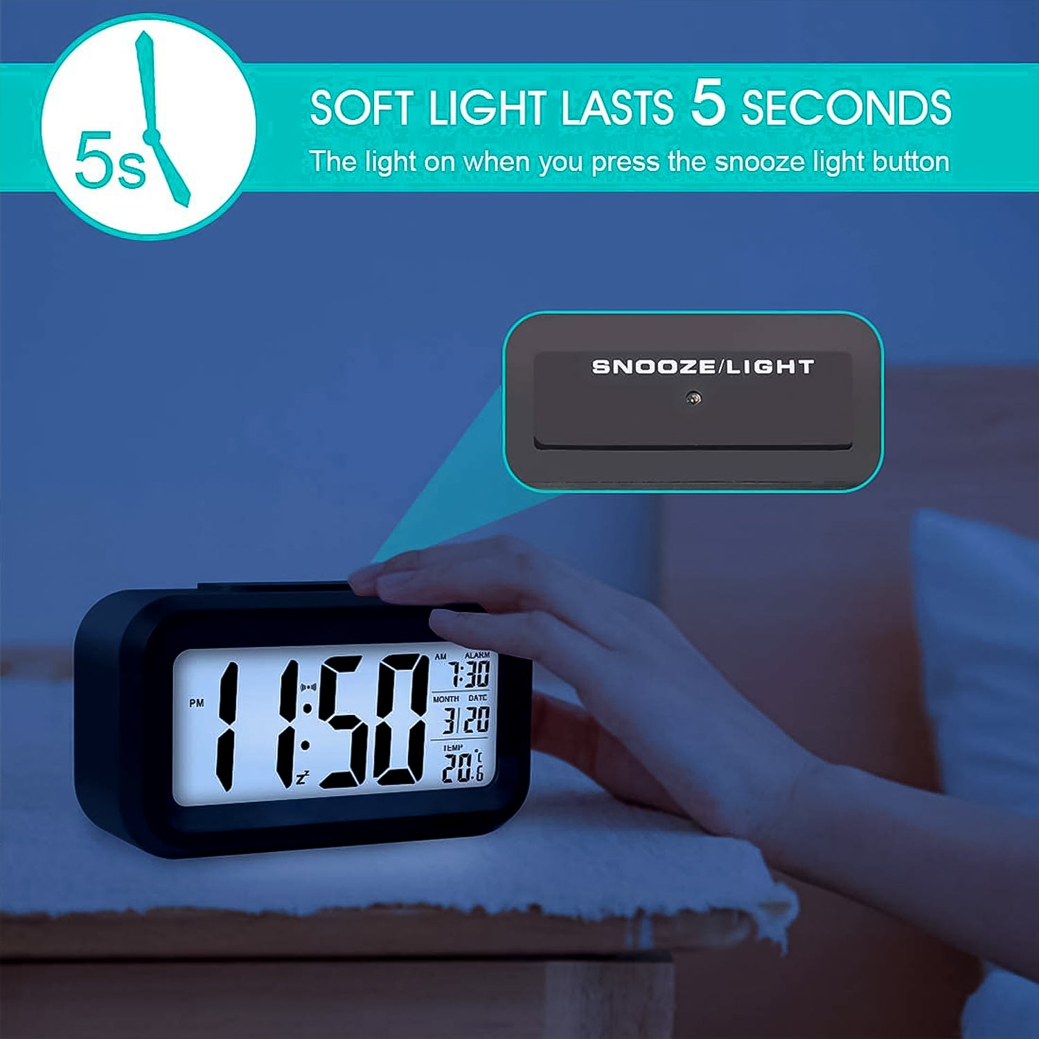 Digital LCD Alarm Clock with Backlight (1 Pc) - Image 3