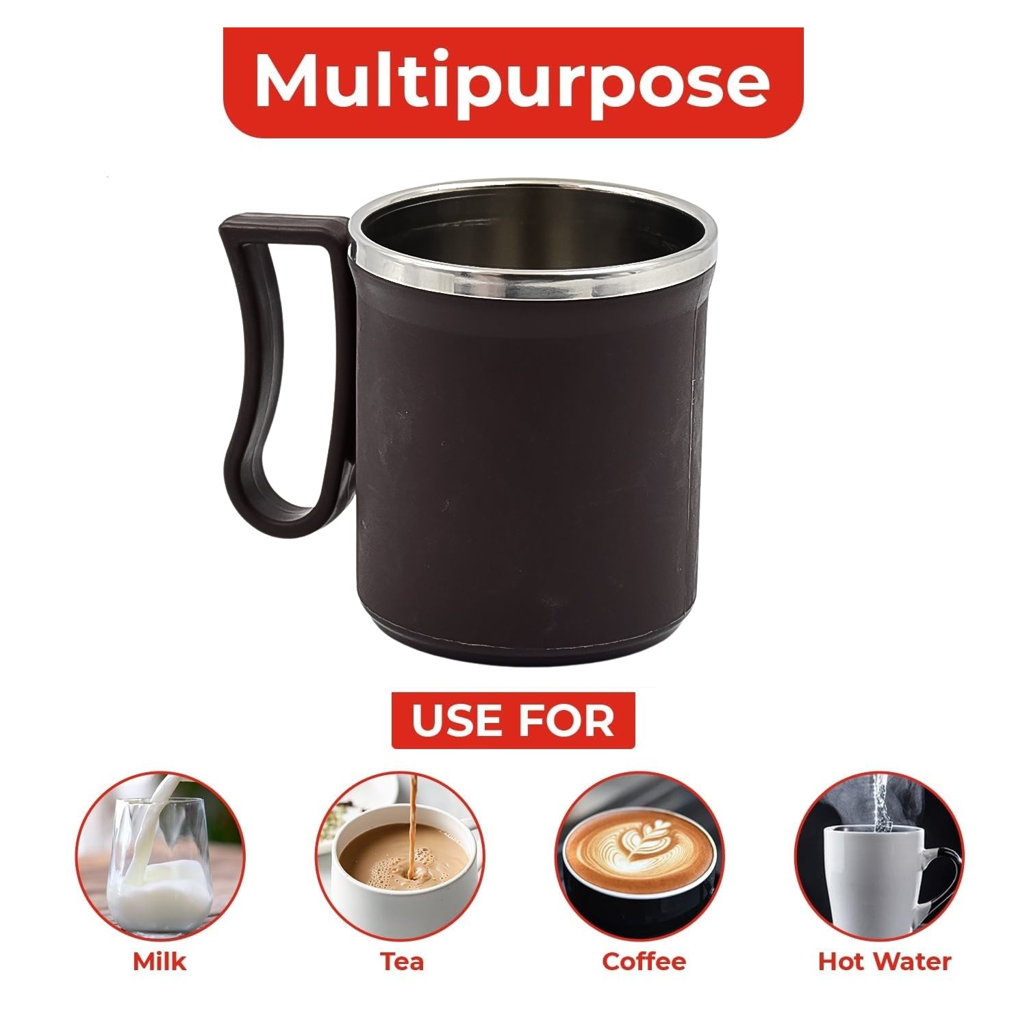 Coffee Mug with Lid and Handle-Plastic Covered Stainless Steel Mug (Random Color, Approx 200 ML) - Image 4