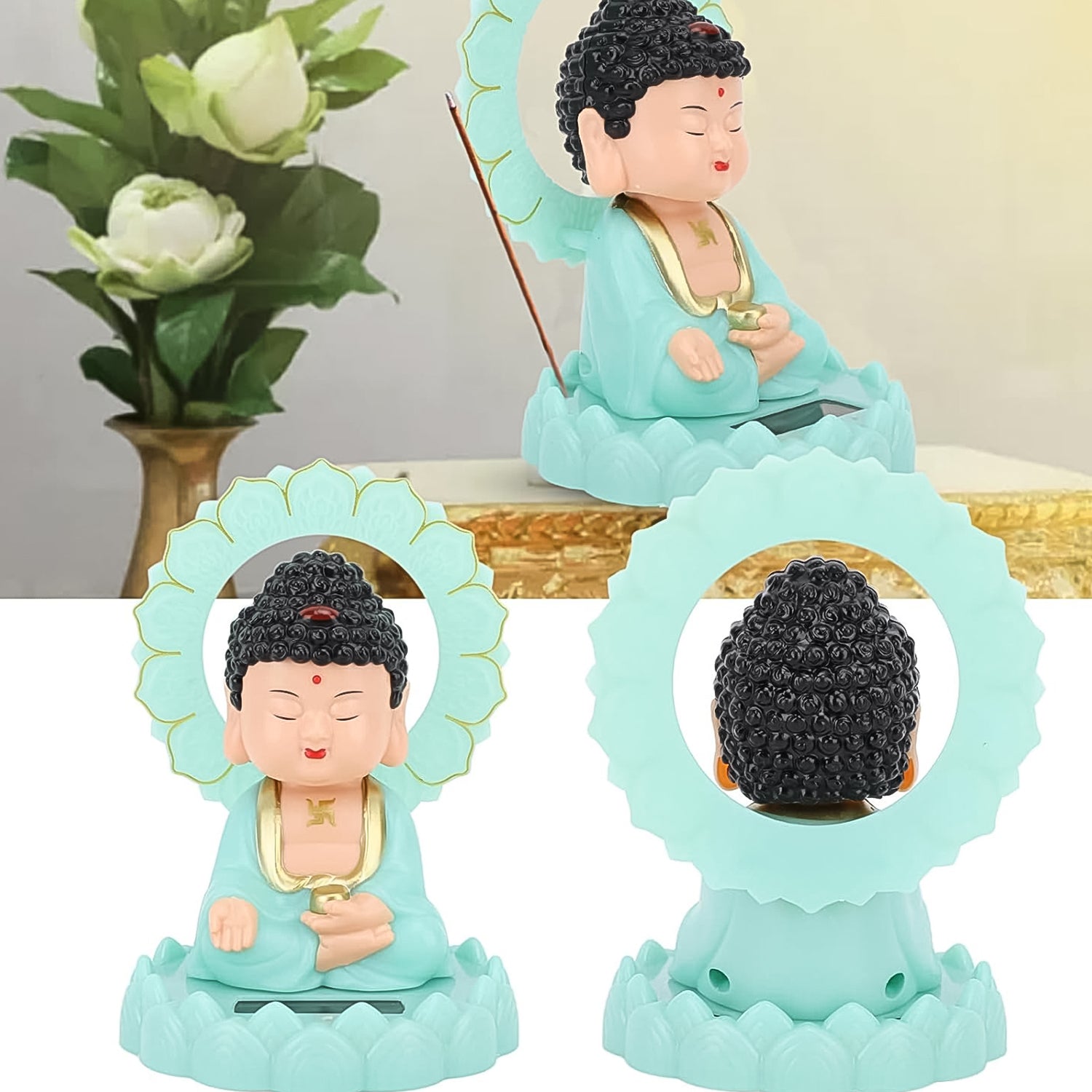 Plastic Solar Powered Moving Head Sitting Action Buddha Statue (1 Pc / Mix Color) - Image 3