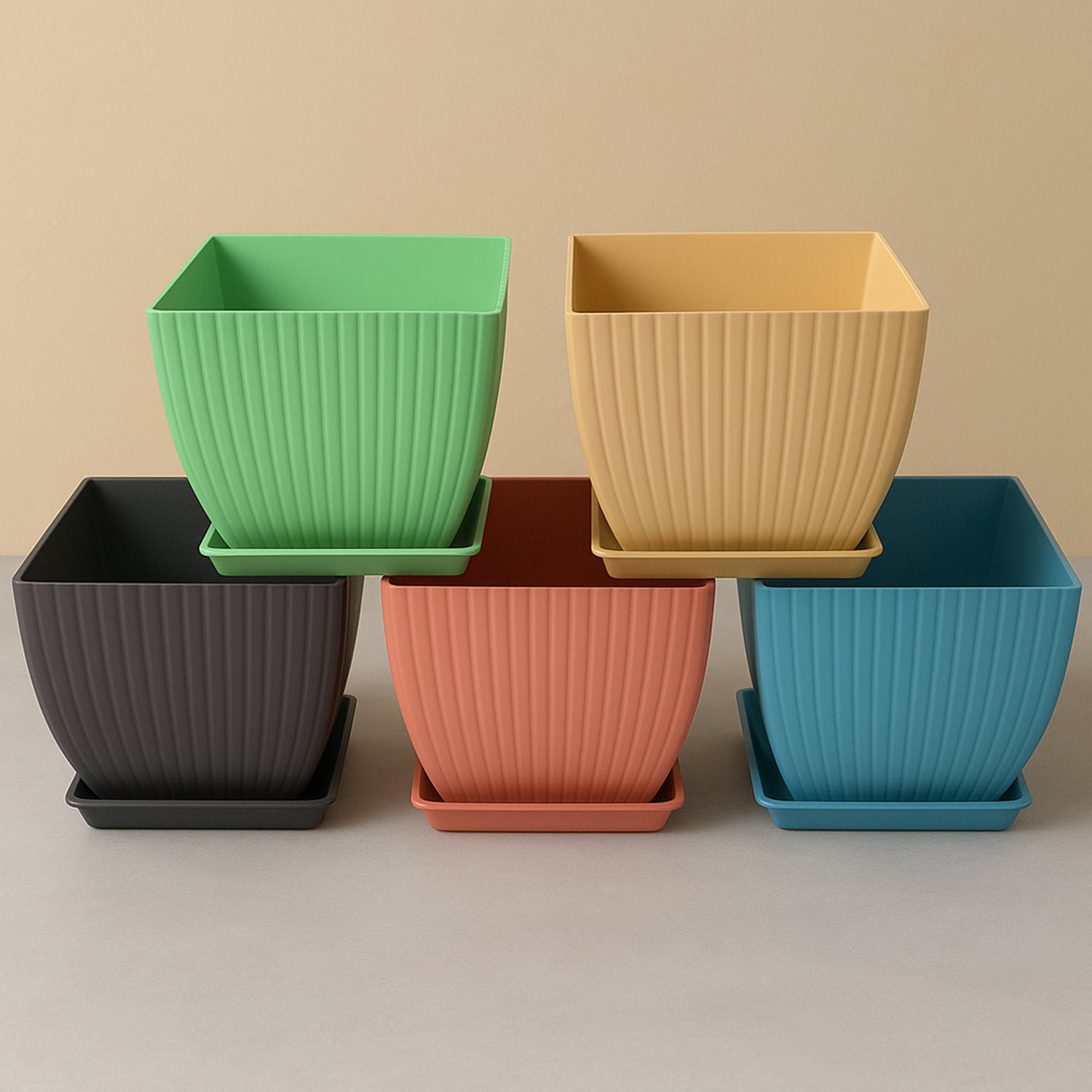 Trendy Square Plastic Flower Pots Set of 5 - Image 3