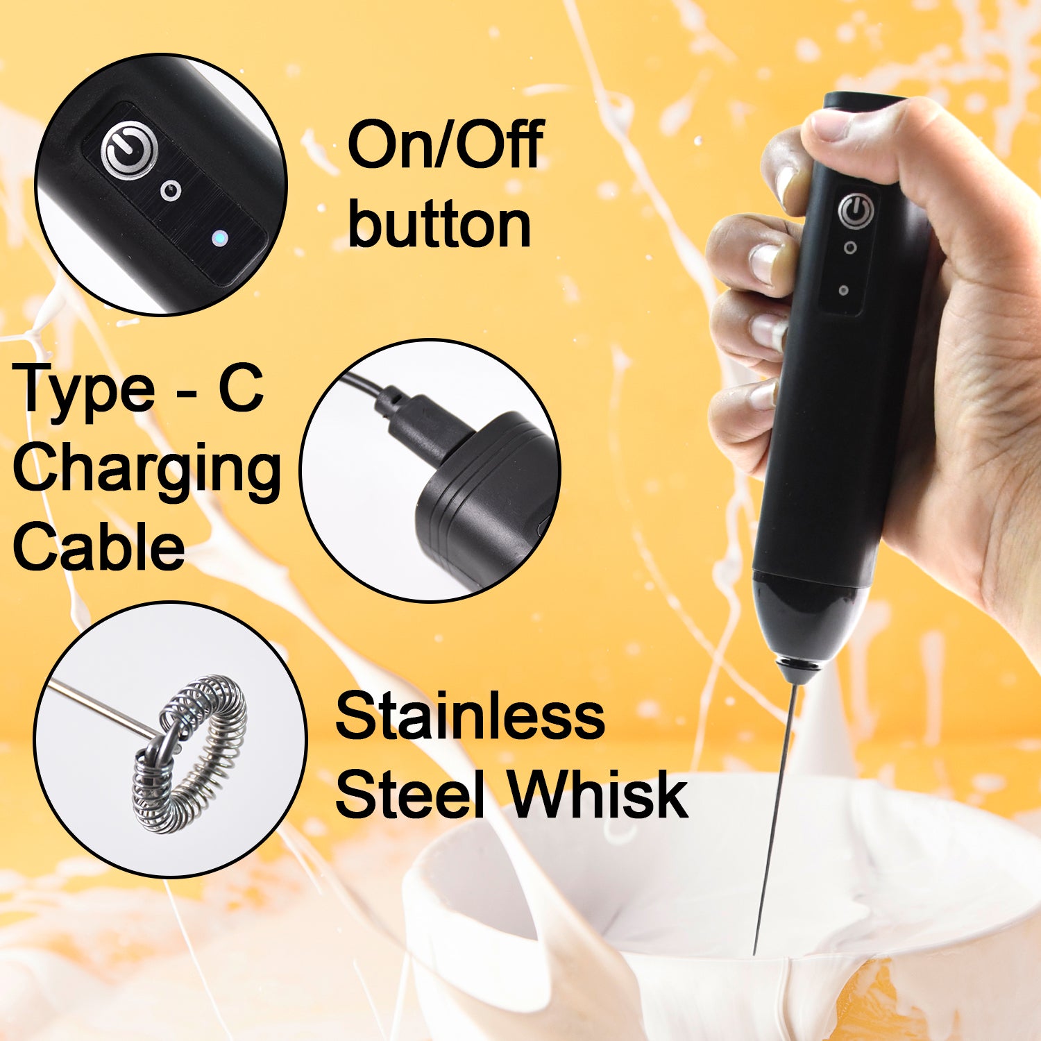 Small Electric Handheld Milk Frother with Stainless Steel Whisk (1 Pc) - Image 6