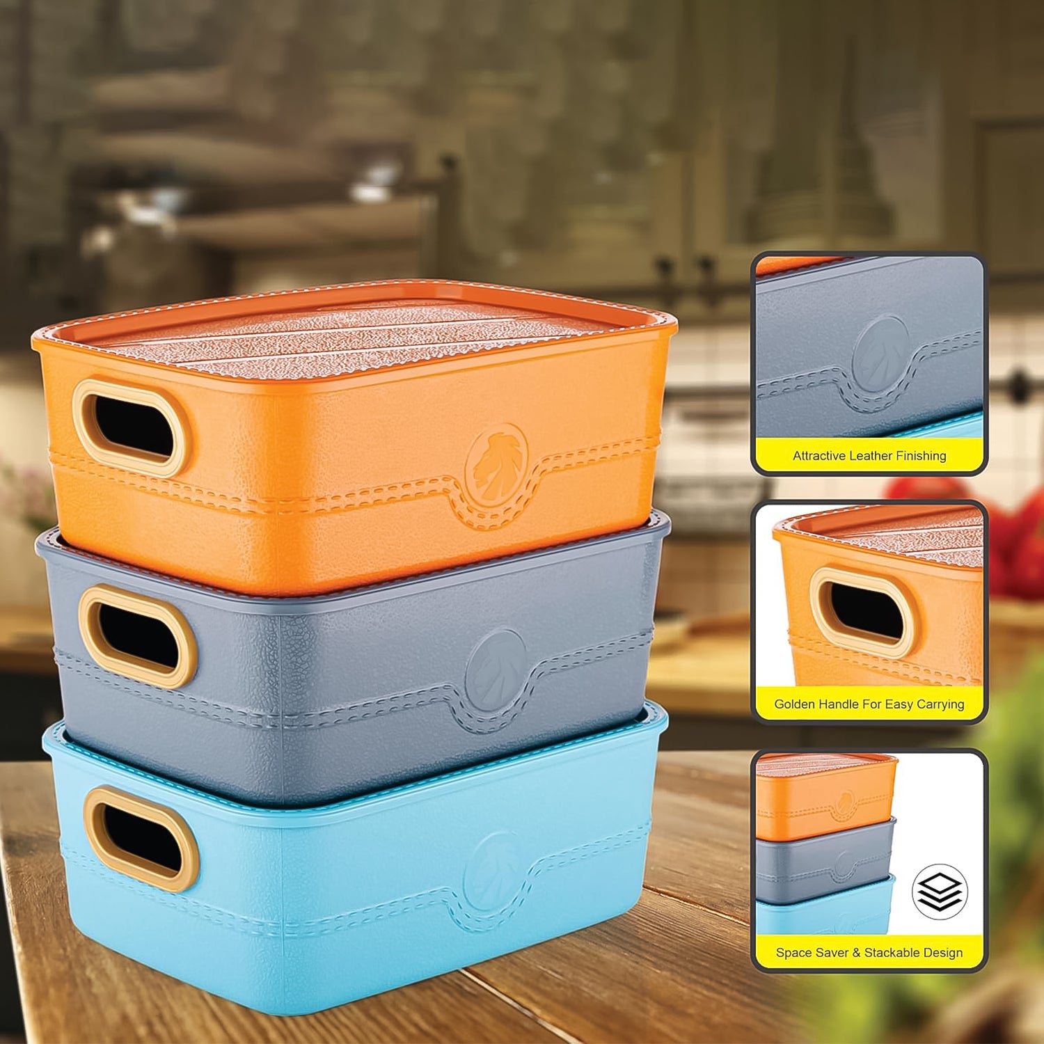 3-Piece Plastic Multipurpose Storage Basket Bin Set with Handle (3 Pcs Set) - Image 4