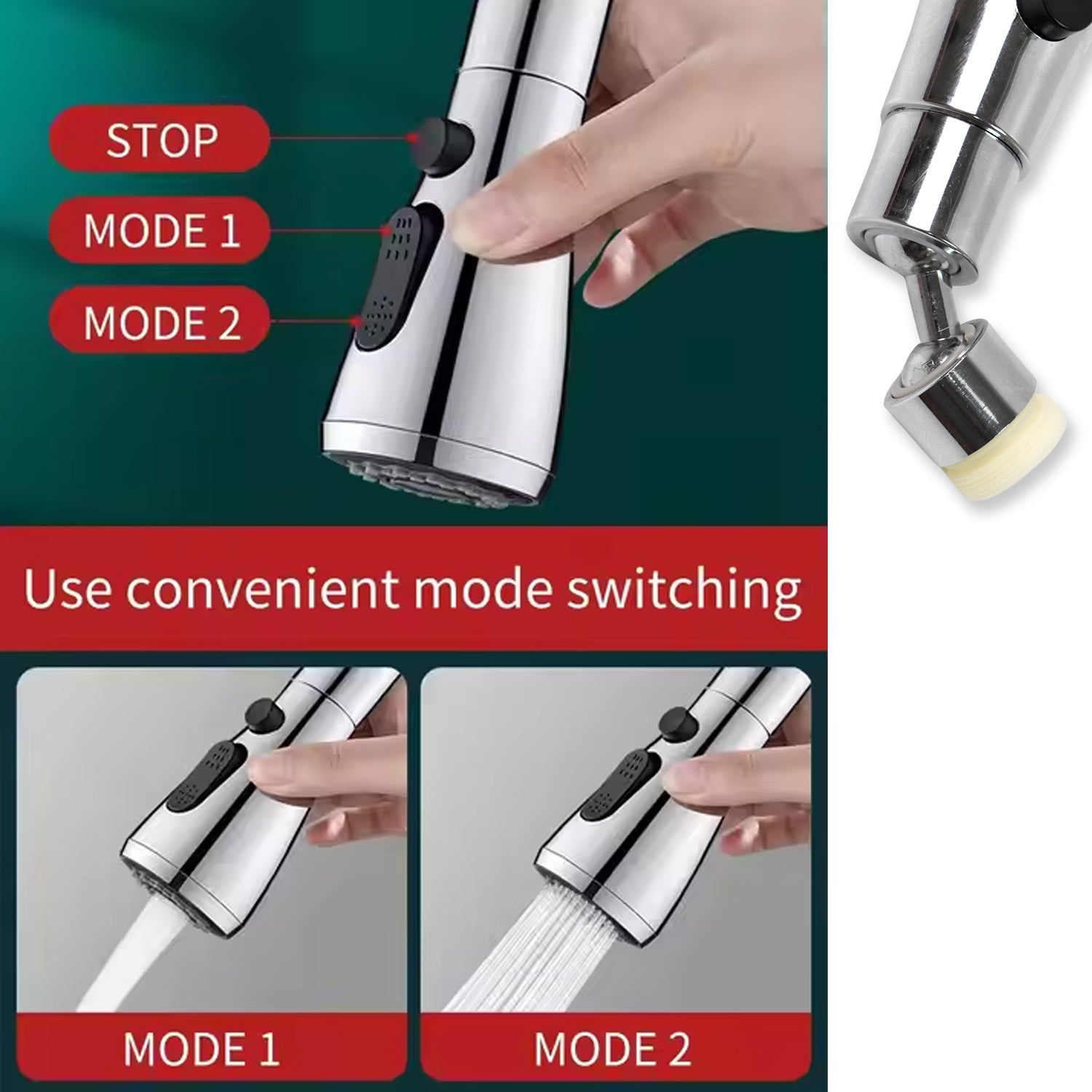 Kitchen Faucet 3-Function Pull Down Sink Sprayer (1 Pc) - Image 4