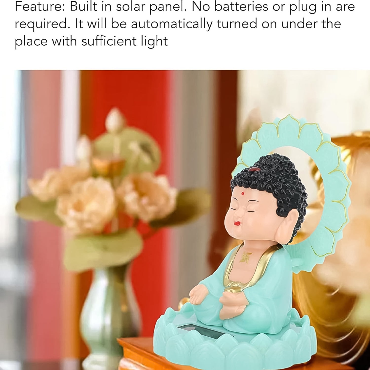 Plastic Solar Powered Moving Head Sitting Action Buddha Statue (1 Pc / Mix Color) - Image 4