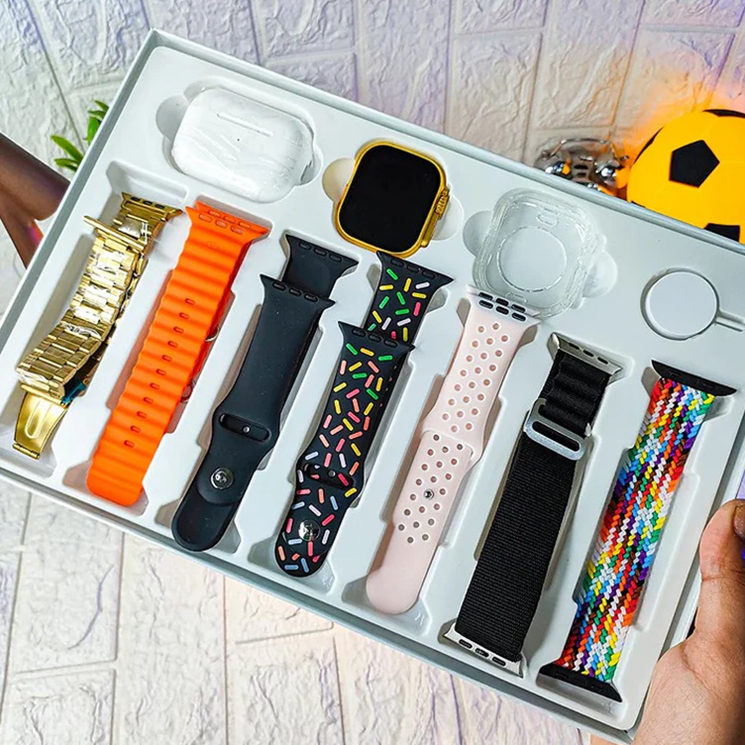 10 in 1 Set Ultra 2 Smart Bluetooth Calling Smart watch + Earphones with Transparent Screen Guard Watch with Seven Classic Straps (Mix Color) - Image 4