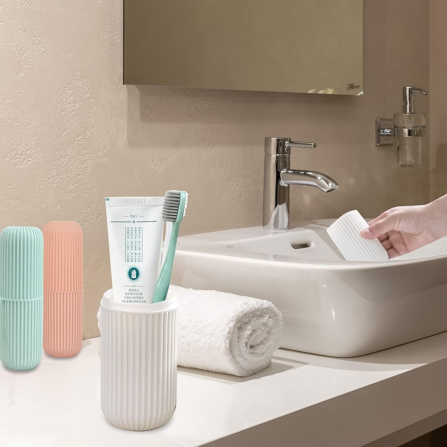 Capsule Shape Travel Toothbrush Toothpaste Case Holder (Multicolor / 3 Pcs Set) - Image 5