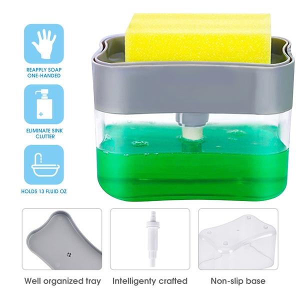Liquid Soap Dispenser on Countertop with Sponge Holder For Pet - Image 8