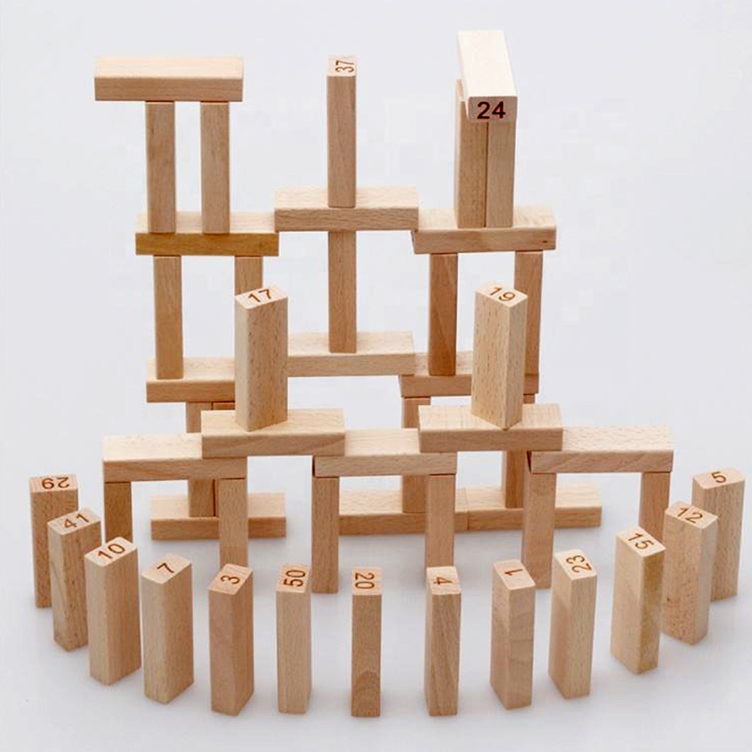 Wooden Tumbling Stacking Tower Game, Zenga tower (48 Pcs Blocks 2 Dices) - Image 4