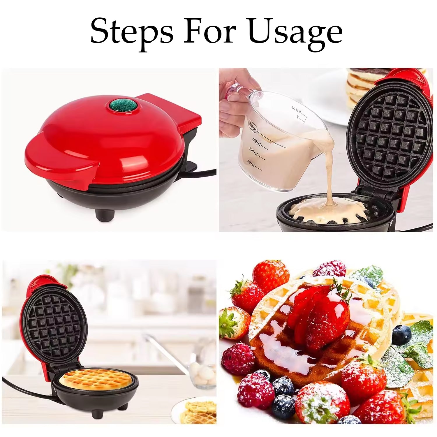 Mini Waffle Maker Machine Waffle Iron Home Appliances Kitchen Gift Easy To Clean, On-Stick Surfaces, Perfect Breakfast, Dessert, Sandwich, Pan Cakes, Paninis / Other Snacks Machine - Image 6