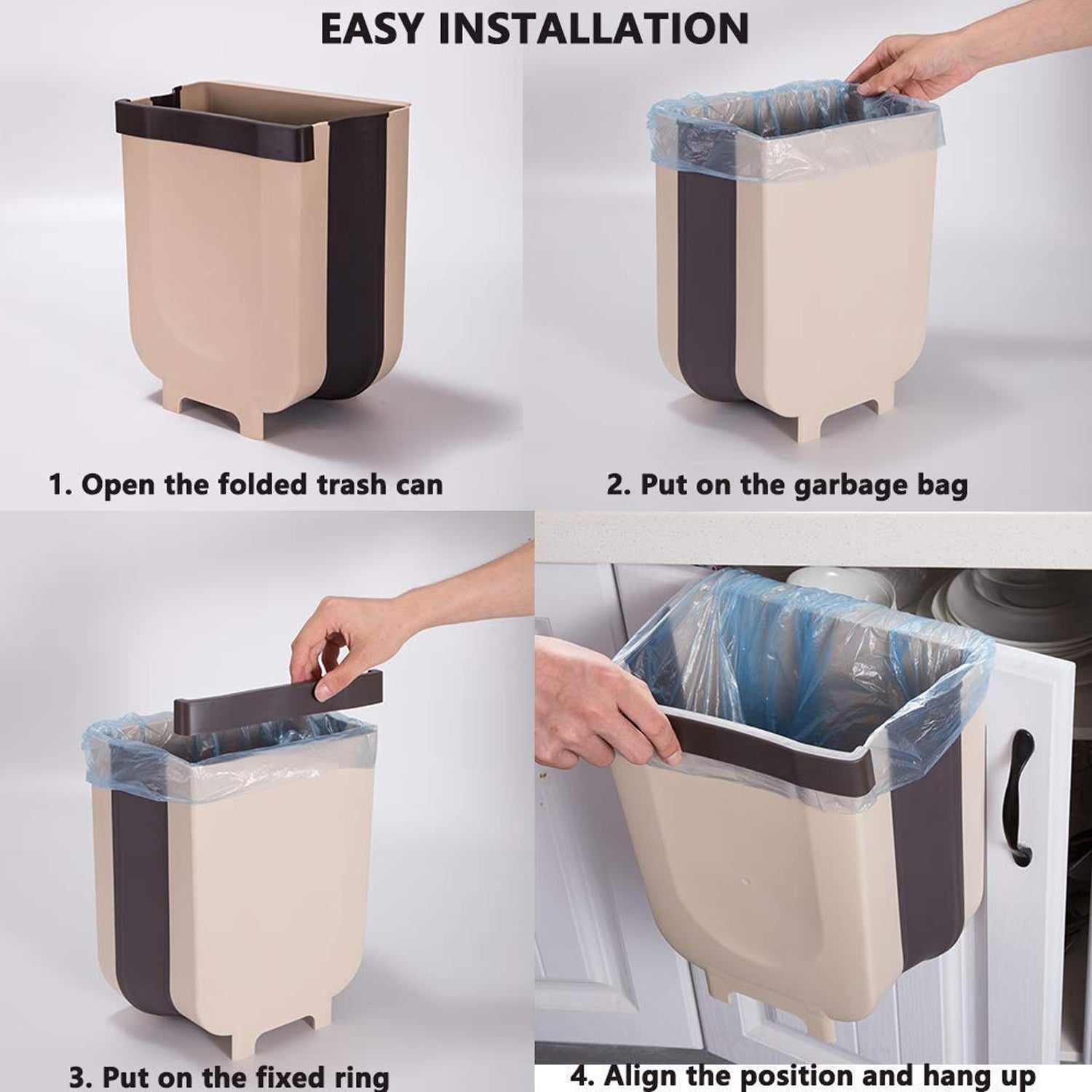 Hanging Trash Can for Kitchen Cabinet Door, Small Collapsible Foldable Waste Bins, Hanging Trash Holder for Bathroom Bedroom Office Car, Portable. - Image 3