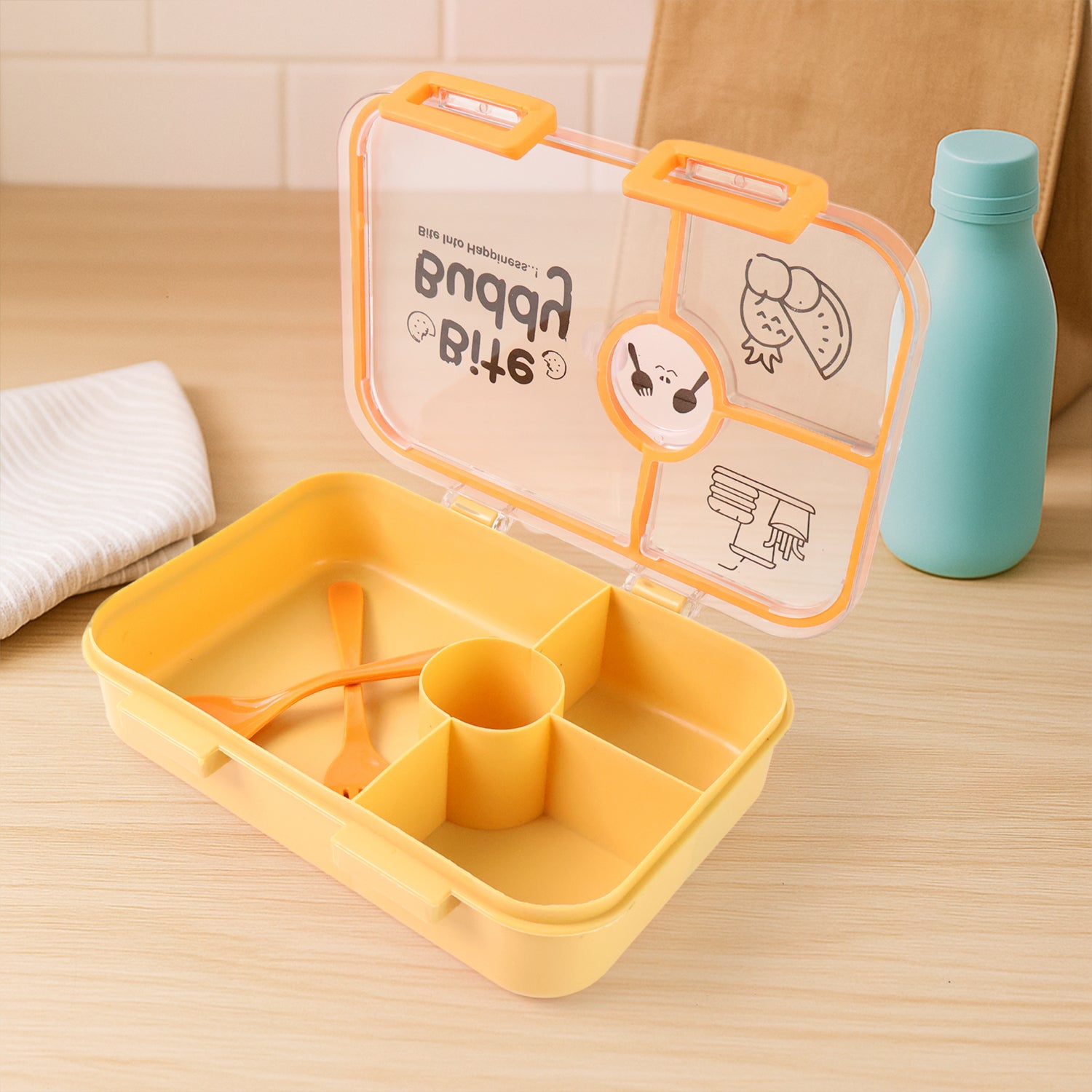 Bite Buddy 4-Compartment Leak-Resistant Plastic Lunch Box with Spoon & Fork - Image 6